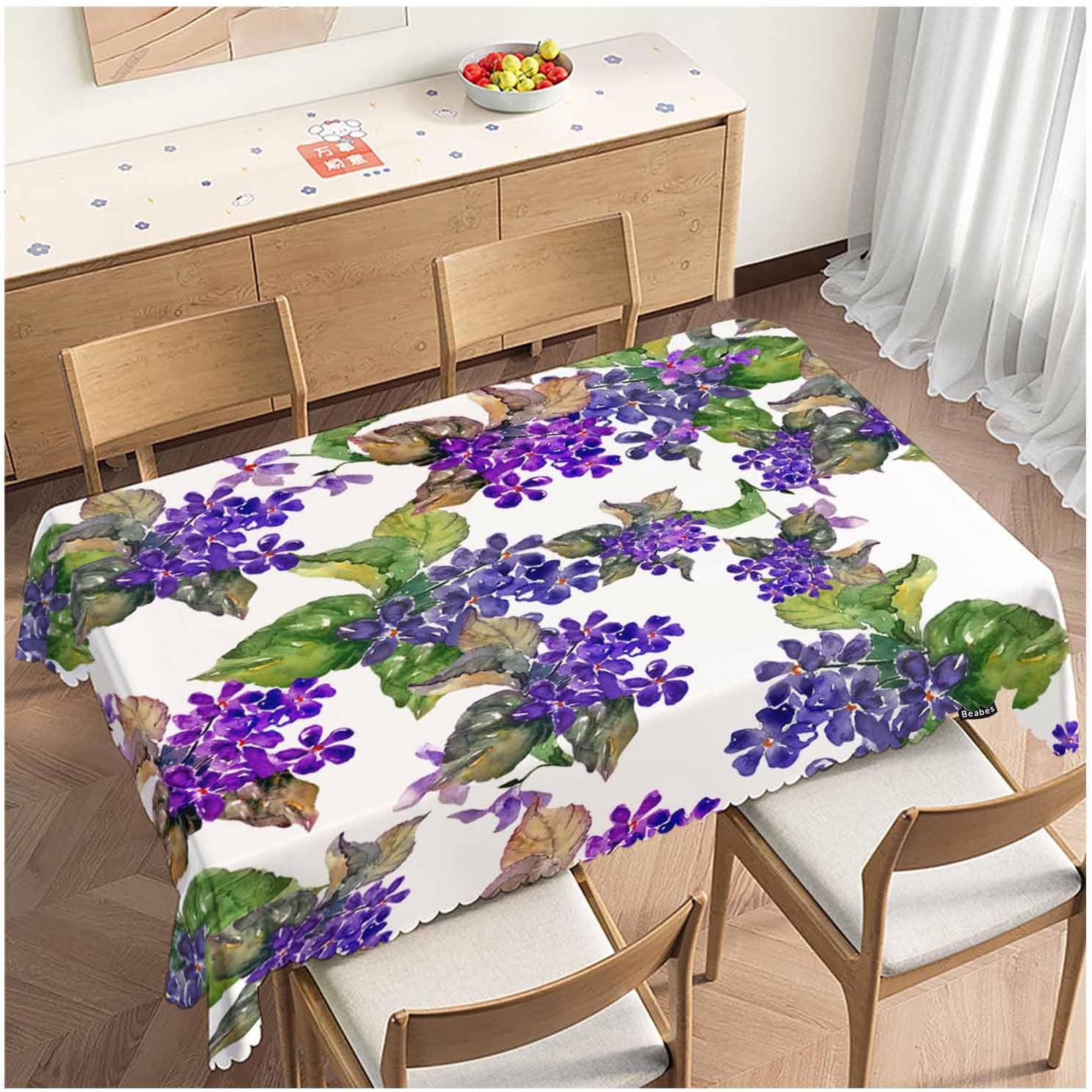 Beabes Violet Tablecloth for Rectangle Tables Watercolor Violet Flowers Purple