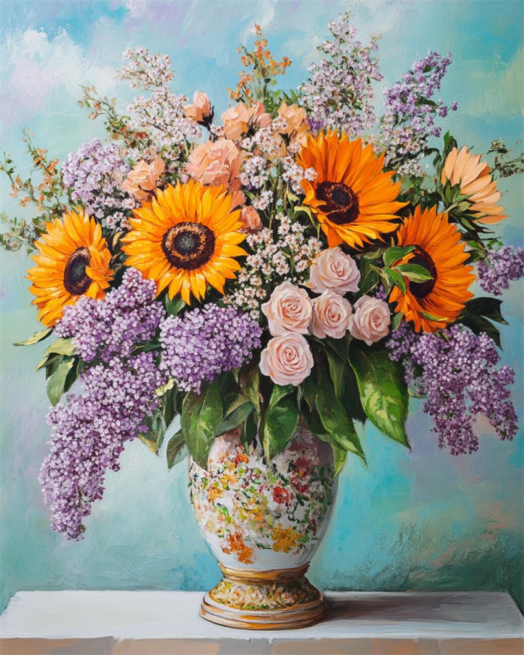 RKFLGEW DIY Embroidery Set Flowers in A Vase 30x40cm