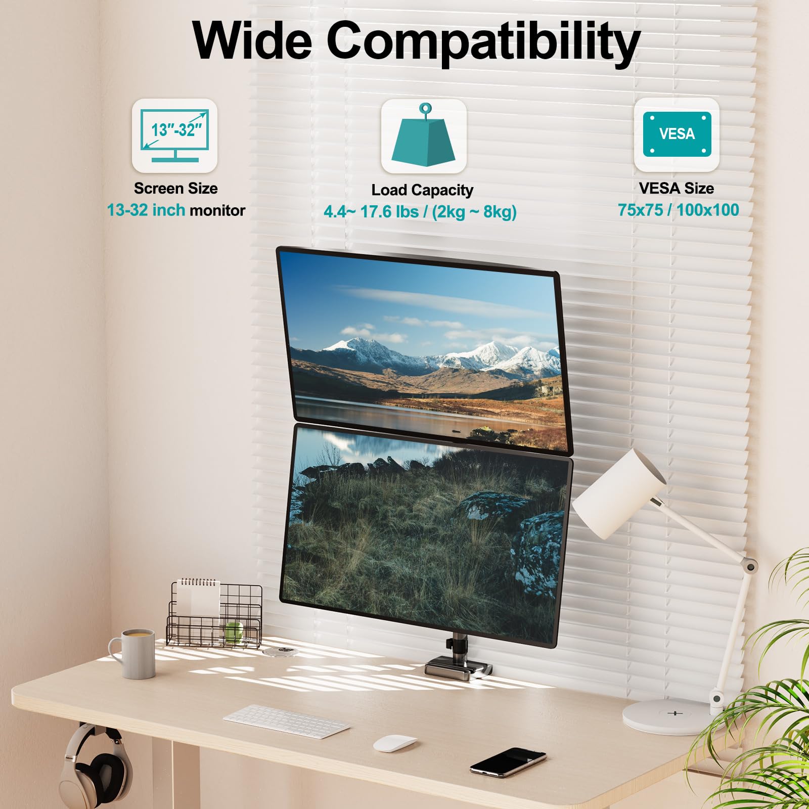 32 Inch Monitor Stack Monitor 32 Inch MOUNT PRO Vertical Dual Monitor Stand - Stacked Monitor ...