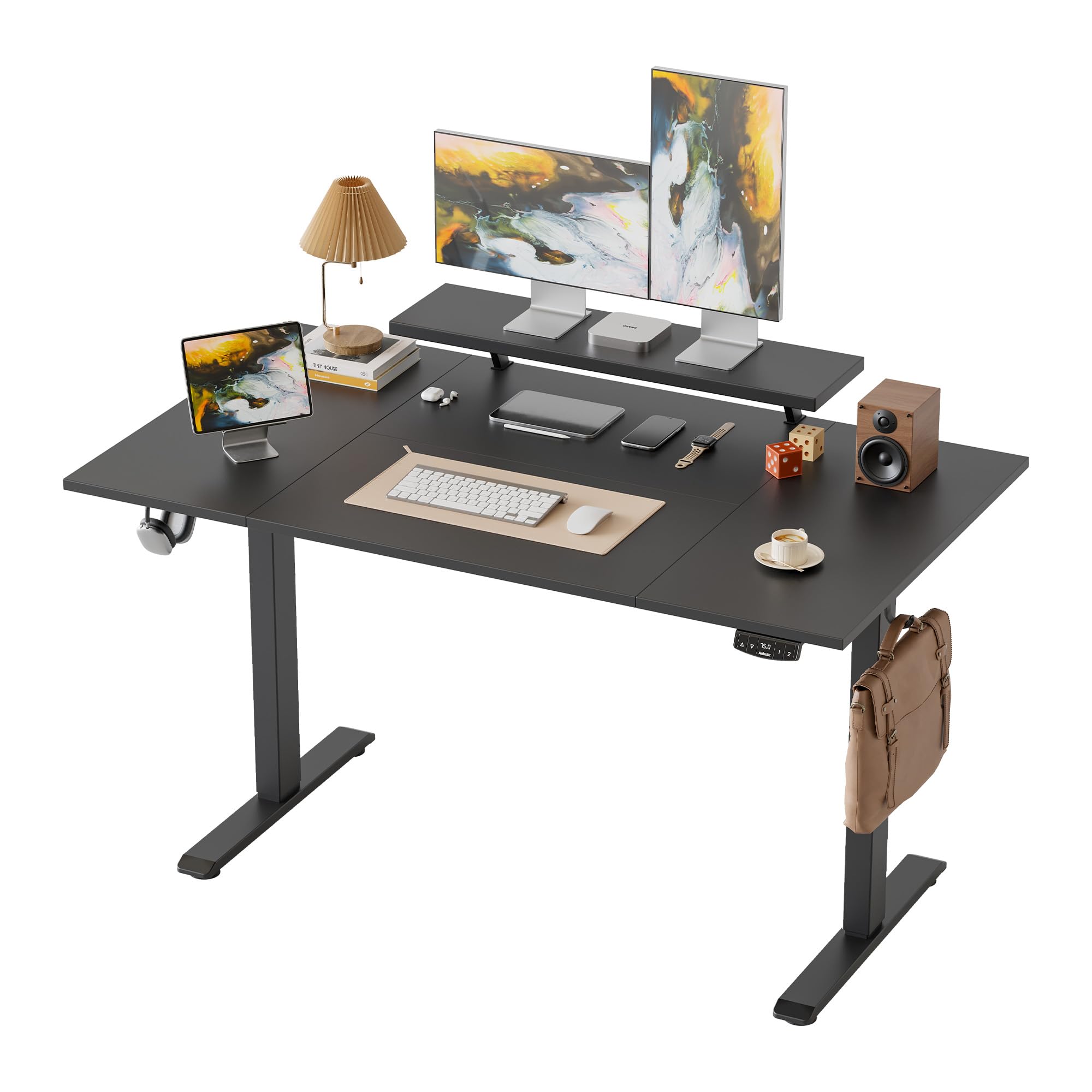 Klicelor Höhenverstellbarer Schreibtisch mit verstellbarem Monitorständer | Schreibtisch höhenverstellbar elektrisch 140 x 80 cm mit 2 Speicherplätzen, Stehschreibtisch für Homeoffice, Schwarz