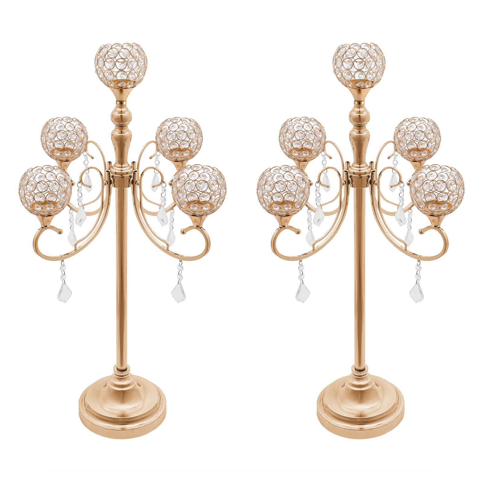 DYNAMI 2Pcs Crystal Candelabra Centerpieces for Tables,5 Arm Bowl Candle Holders 33.9