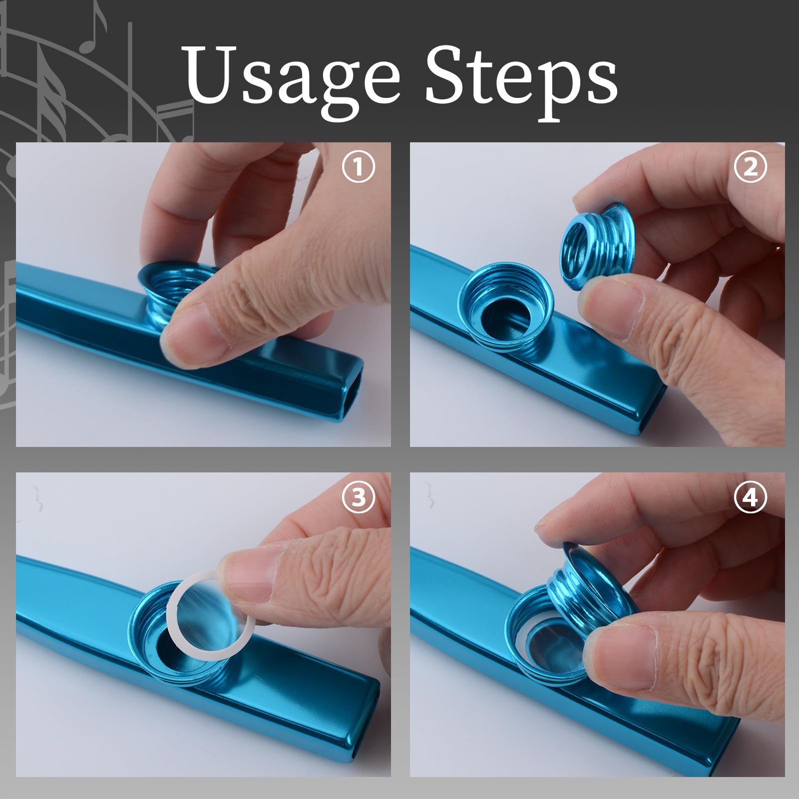 WANDIC Kazoo, Kazoo en alliage d'aluminium léger et 3 diaphragmes à flûte à membrane, Kazoos avec boîte-cadeau vintage, bleu