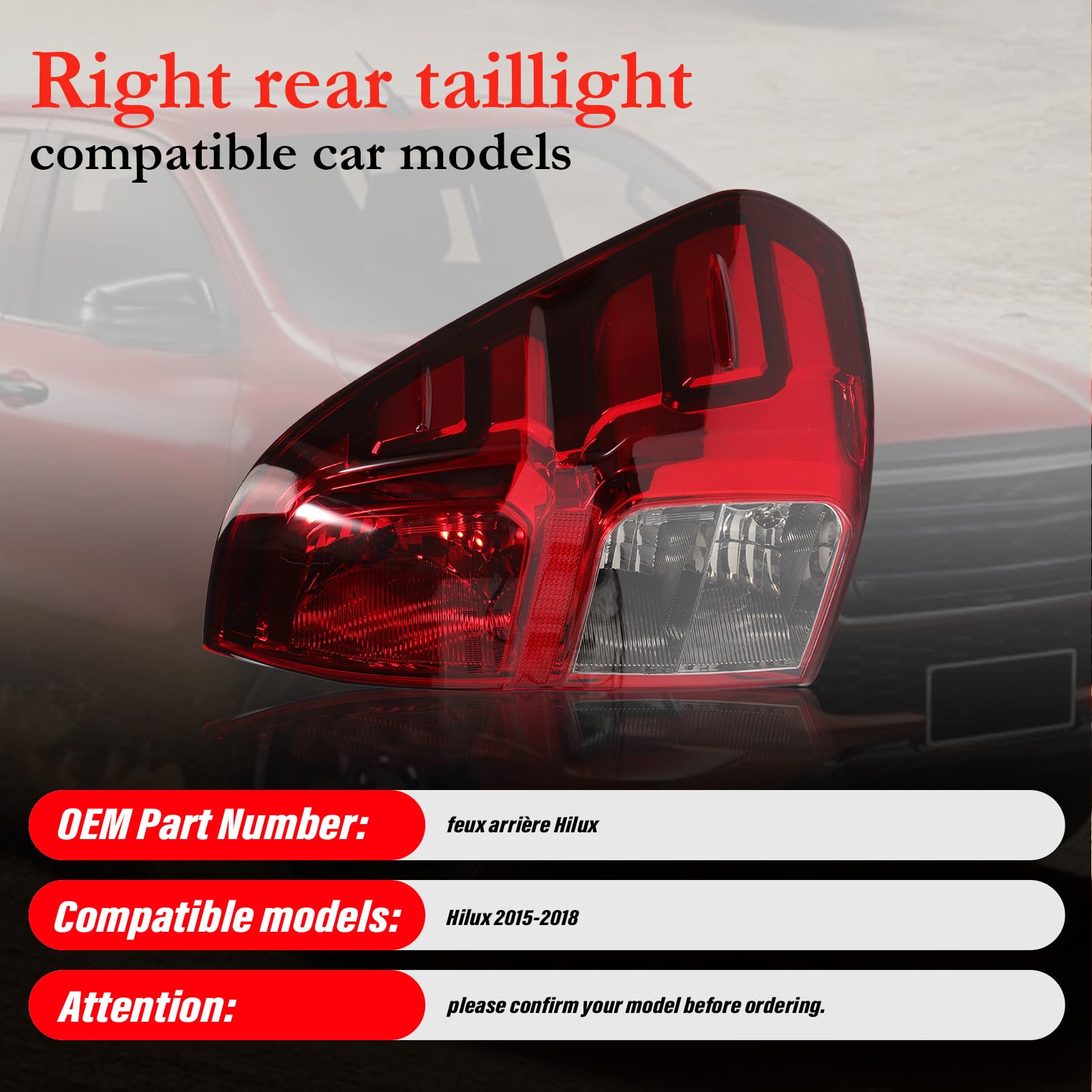 faro posteriore Destra Per Toyota per Hilux per pick-up 2015-2018 Fanale posteriore con cablaggio luce di arresto Fari posteriore