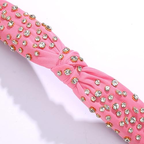 Miniatura 6 de Diadema anudada de cristal para mujer, diadema con nudo superior ancha, diadema de moda para mujer, accesorios para el cabello (rosa)