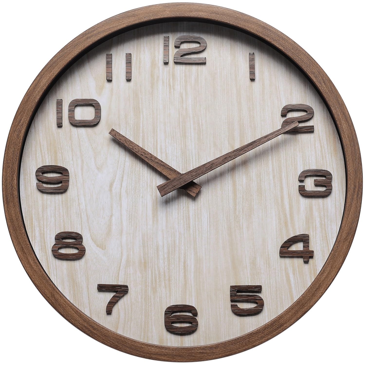J9V4G6S3B5 Analogue Wall Clock Wood Grain Border Wall Clock Three-dimensional Digital Living Room Wooden Pointer Fashionable for Room Decoration