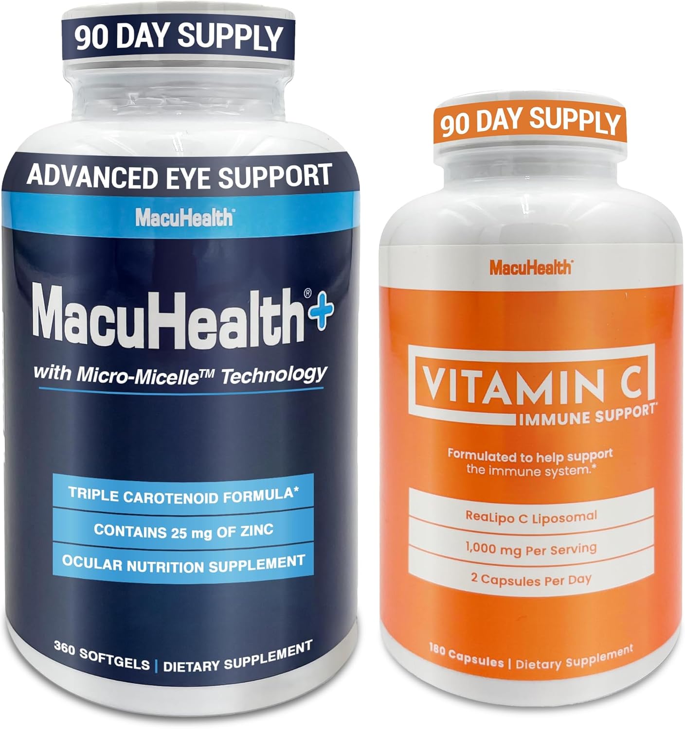 Macuhealth Plus+ Eye Vitamins with Lutein, Zeaxanthin & Meso-Zeaxanthin Combined with Liposomal Vitamin C 1000mg with Fat-Soluble Antioxidants to Support Eye, Brain & Overall Health – 3-Month Supply