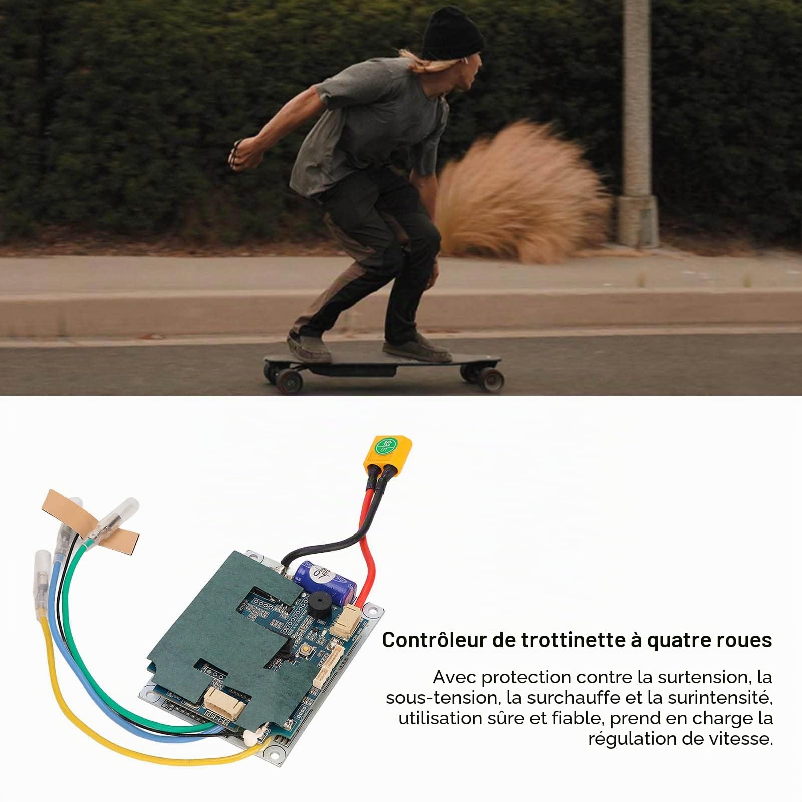 BuyWeek Kit de Contrôleur de Skateboard Électrique, Kit de Télécommande de Carte Mère de Moteur de Moyeu de Courroie d'Entraînement Unique de Planche à roulettes Électrique