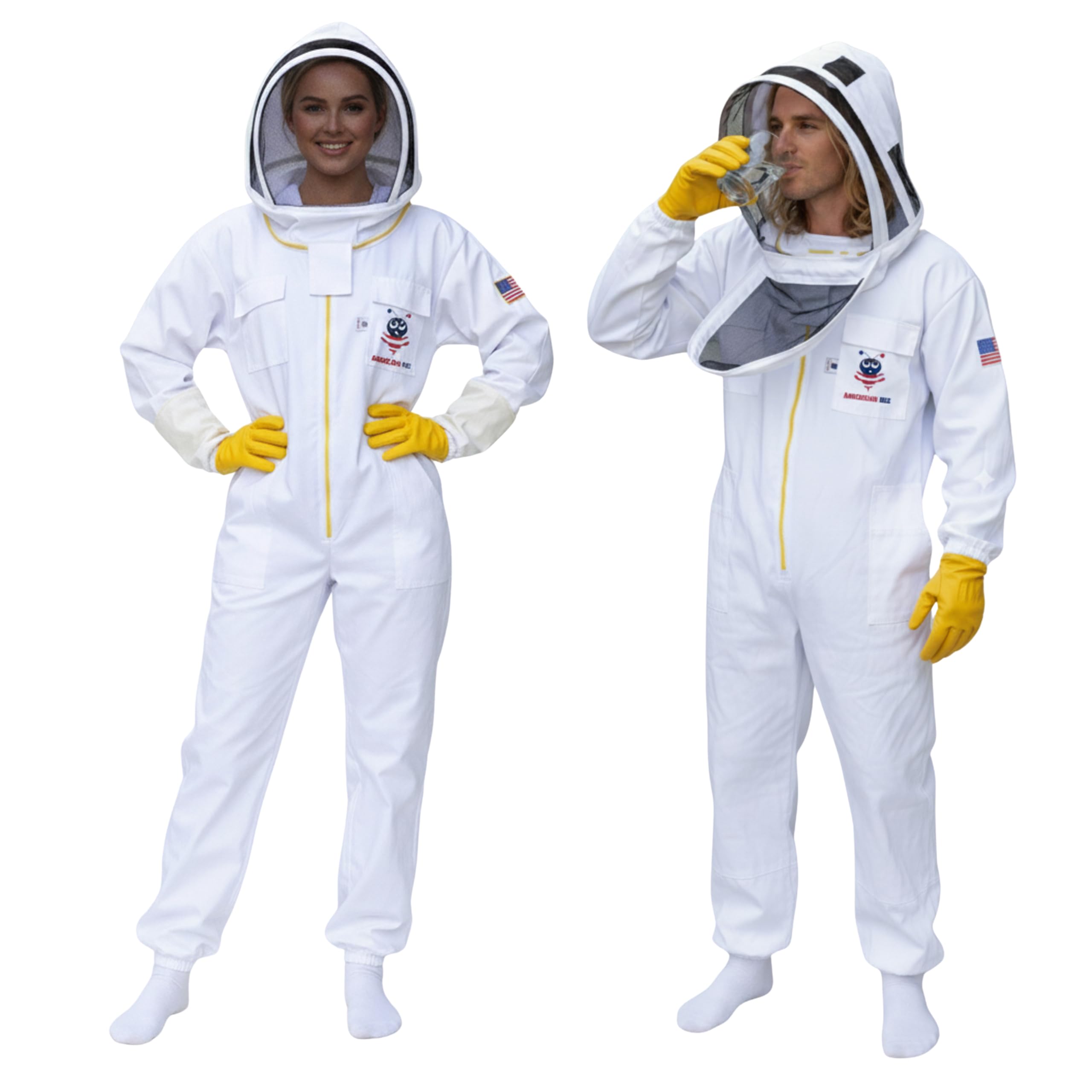 Traje profesional de abeja de algodón, traje de apicultura, traje de abeja para hombres y mujeres, a prueba de picaduras con velo de cerca, capucha ventilada y dos pares de guantes