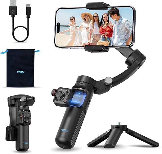 Estabilizador de Celular 3 Eixos, Gimbal Inteligente com Controle Remoto para Android e iPhone, Dobrável, para Vídeos e Fotos