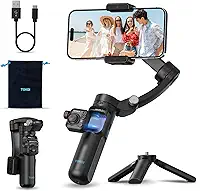 Estabilizador para Celular de Três Eixos, Gimbal Inteligente de IA com Controle Remoto Desmontável, Estabilizador Inteligente Portátil Plegável para Android e iPhone, Ideal para YouTube, TikTok (M02)