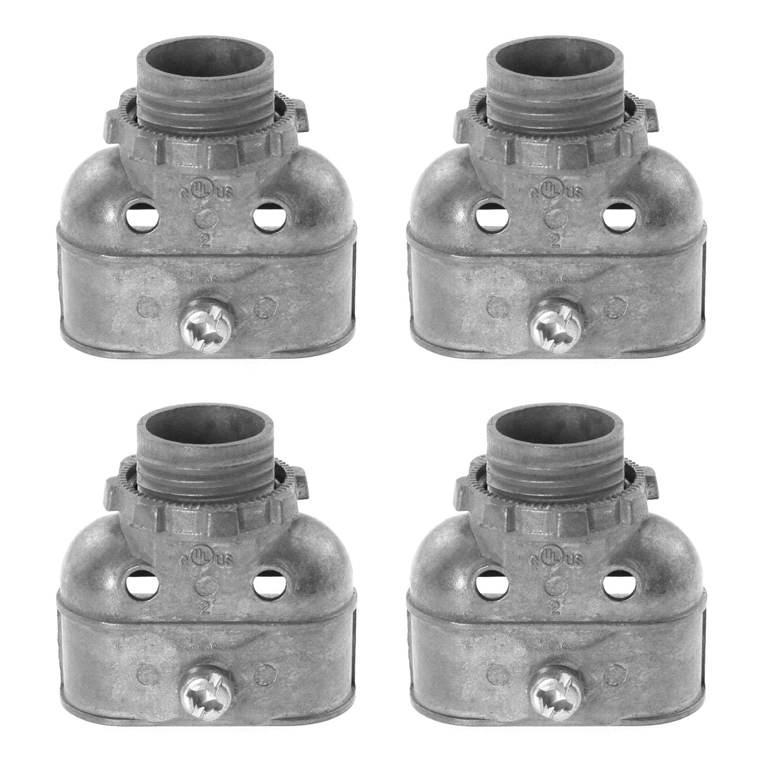 Conector dúplex de 3/8 para cable CA NM con abrazadera de zinc a 90 grados pack de 4 unidades