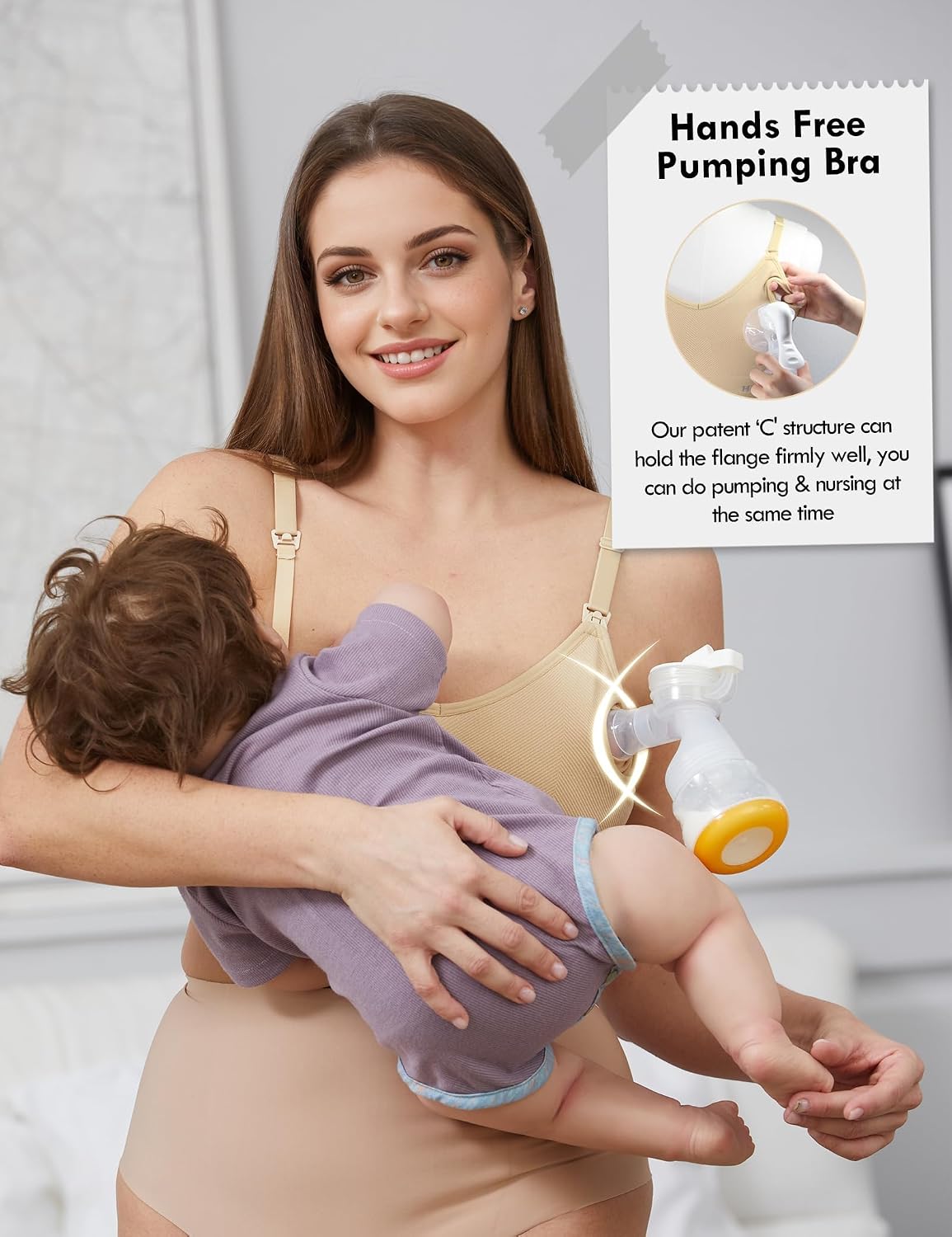 HOFISH Pumping Bra Hands Free Support Nursing & Pumping Bra in One Ultra-Soft Breast Pump Bra All Day Wear