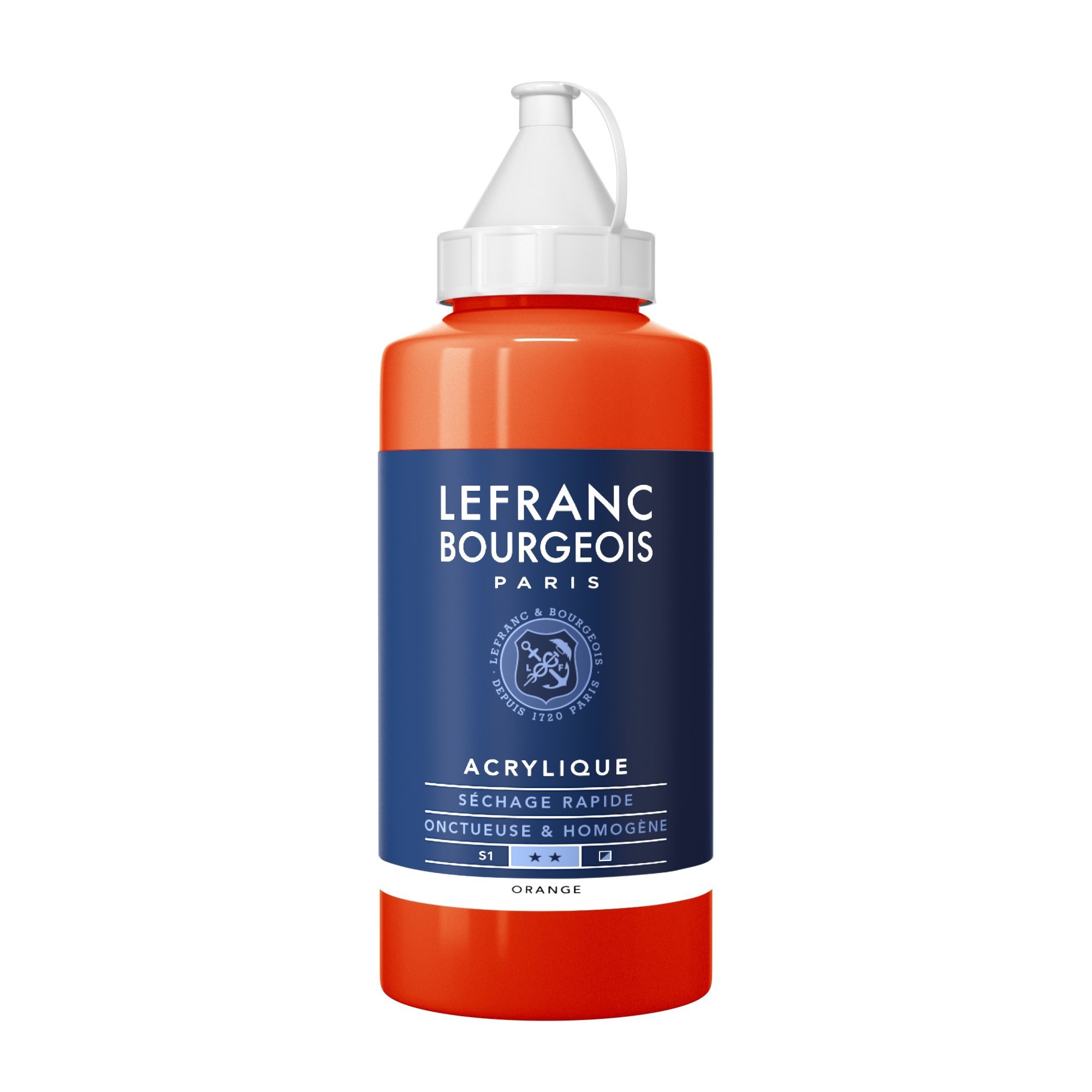 Lefranc Bourgeois 300402 Fine farba akrylowa – pomarańczowa, butelka 750 ml, kremowa farba akrylowa na bazie wody, szybkoschnąca, odporna na działanie światła, wodoodporna