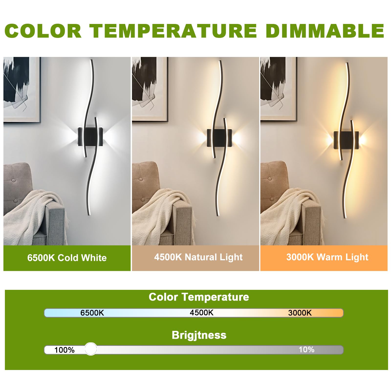 Goeco Applique da Parete Interno Dimmerabile 89CM 29W 3250LM Nero | 3000K-6500K Lampada da Parete LED con Telecomando Illuminazione Lunga con Funzione Memoria per Soggiorno Camera da Letto