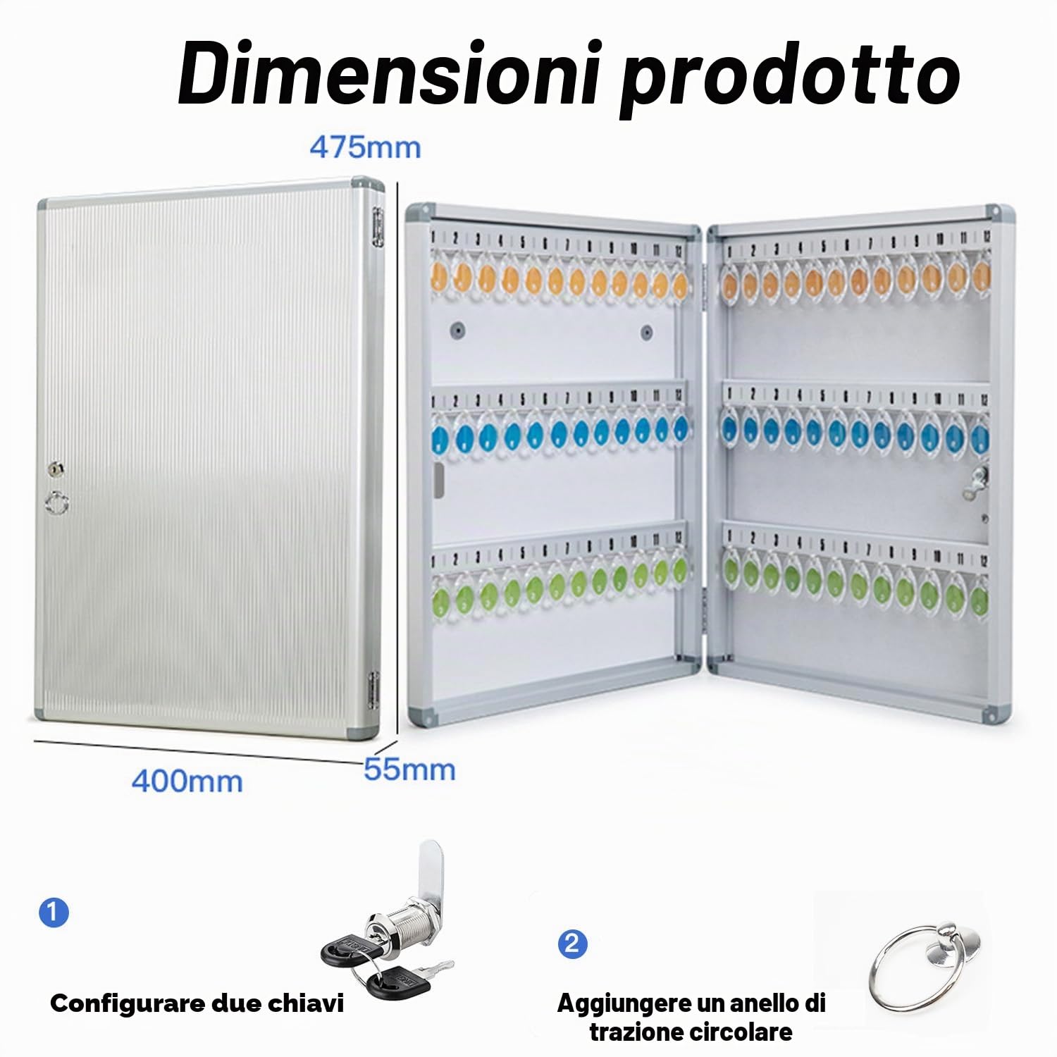 Cassetta Portachiavi da Parete,Cassetta per Chiavi con 72 Ganci,Montaggio a Parete,Cassaforte con Serratura, Aziende,Scuole,Casa,47.5 * 40 * 5.5 cm