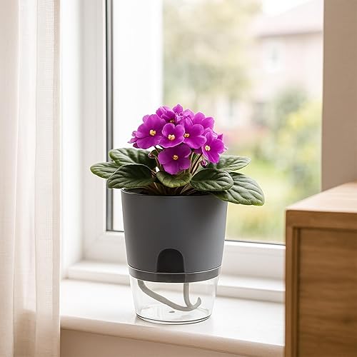 Miniatura 4 de Macetas de riego automático para plantas de interior, exterior, paquete de 5 macetas de riego automático de 4 pulgadas, macetas con piedras