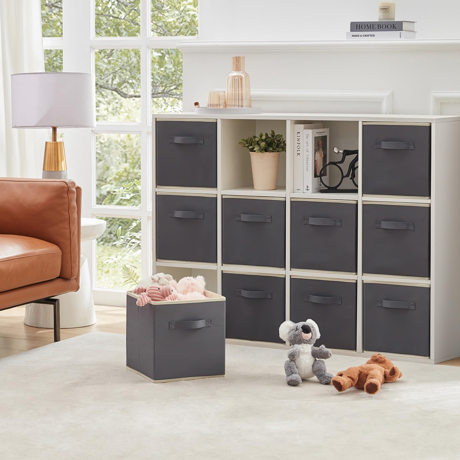 Lifewit Juego de 10 Cubos de almacenamiento plegables, Cestas de Almacenamiento de Tela, Cajas de Almacenamiento con asas, Organizadores para ropa, Juguetes, 33 x 33 x 33 cm, 36 L, Gris
