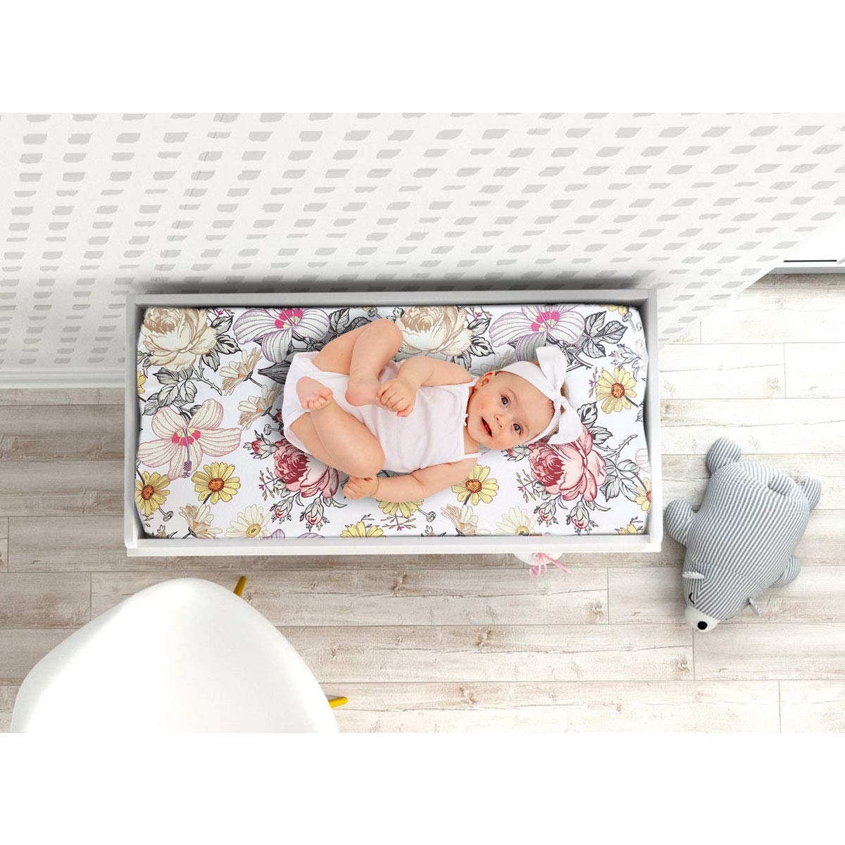 Baby Floral Diaper Changing Pad Cover Cradle Mattress Sheets, Infant Stretchy Fabric Changing Table Cover Changing Mat Cover Baby Nursery Diaper Changing Pad Sheets (Floral) : Baby