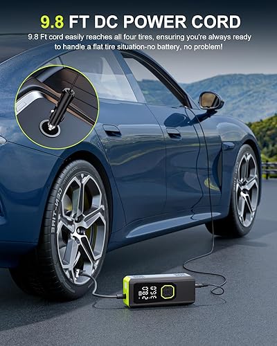 Miniatura 5 de Inflador de neumáticos, compresor de aire portátil, bomba de aire de 144 PSI para neumáticos de automóvil, inflado de modo doble, bomba de