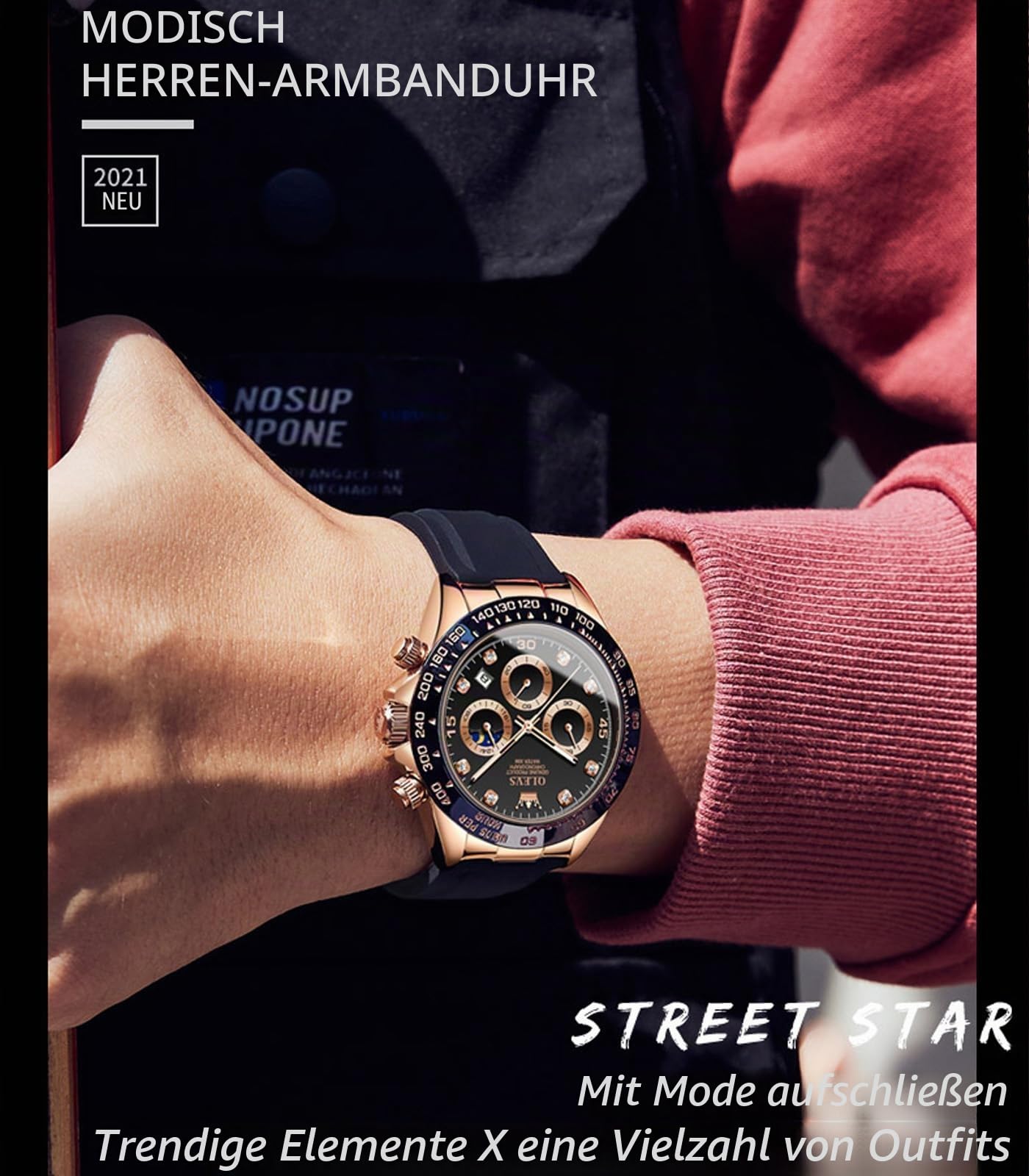 OLEVS Herren Chronograph Quarz Uhren, Leuchtende Uhren für Herren, Mode, Freizeit, Kleid