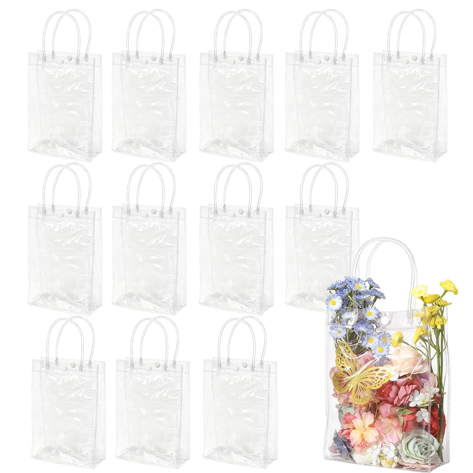 WhizToys 12Pcs Clear Gift Bags with Handles, Clear Party Bags, 23x17x7cm