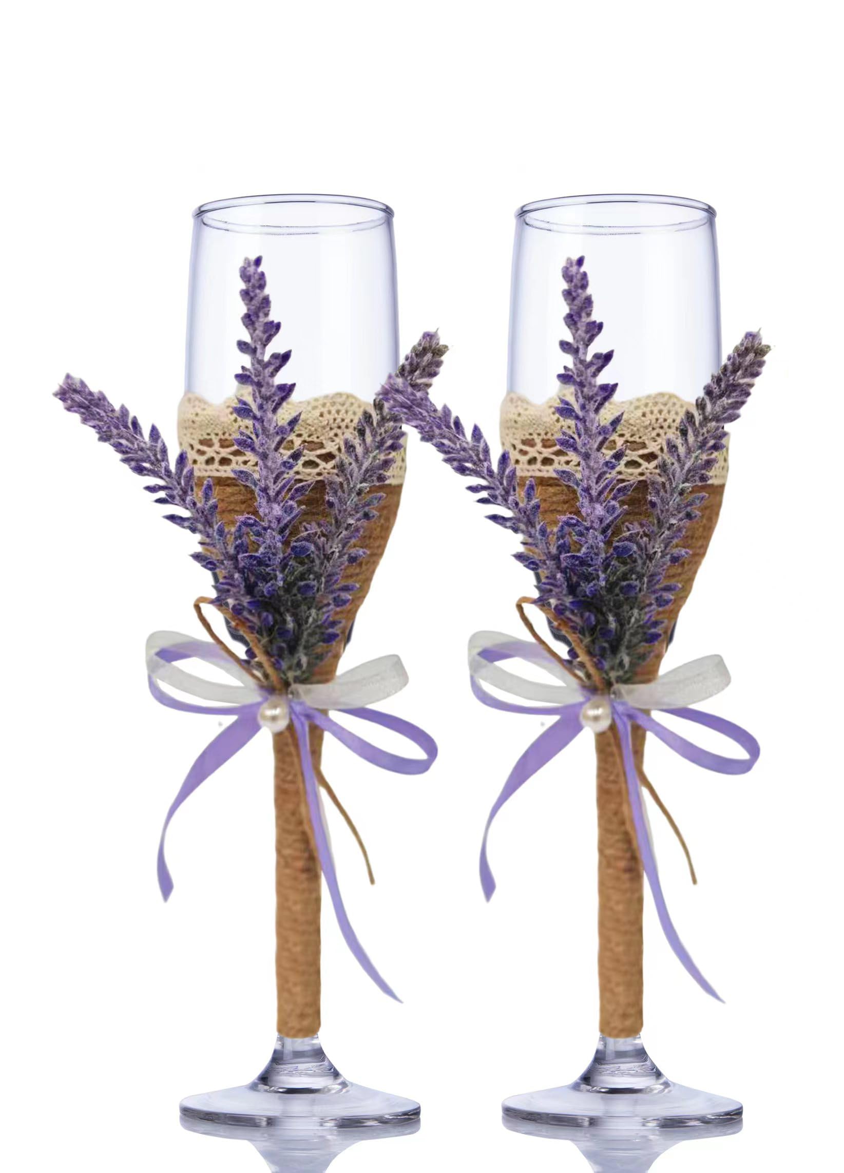 Ula Litiny Country Wedding Toasting Flutes Glasses Bride and Groom Glasses Ideal Gifts for Wedding,Birthday Parties(Set of 2) (Purple Artificial Flower)