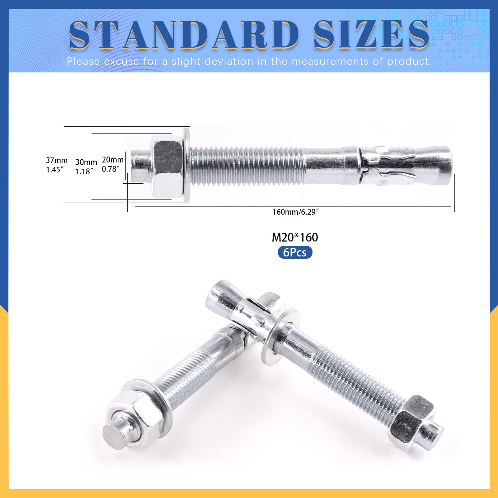 Glarks 6Pcs 3/4 "x 6-1/4" cuneo ancoraggio zincato resistente fissaggio per calcestruzzo