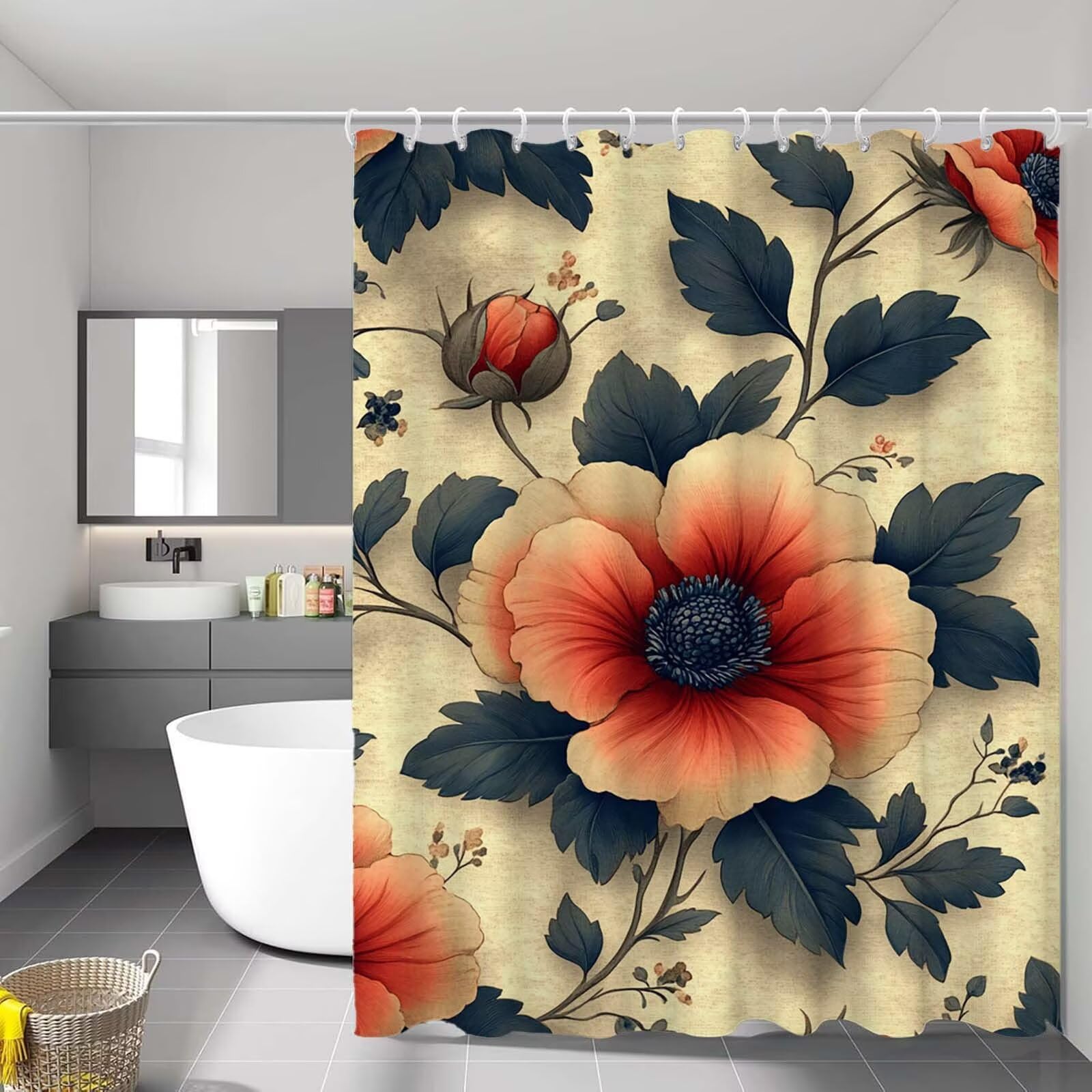 Rideau de douche rétro fleur pour une salle de bain vintage