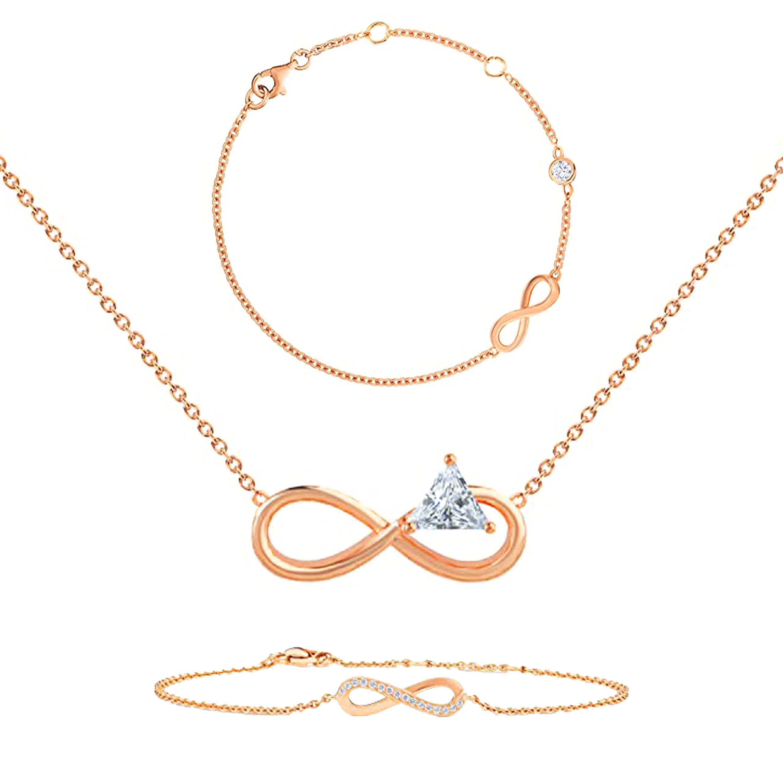 MINUTIAE Austrian Cubic Zirconia Diamond Elegant Stylish Charm Brass Chain Infinity Shaped Jewellery Set for Women & Girls - Rose Gold | Includes Pendant Necklace, Anklet and Bracelet (B0BHDRQ1RY) Amazon Price History, Amazon Price Tracker