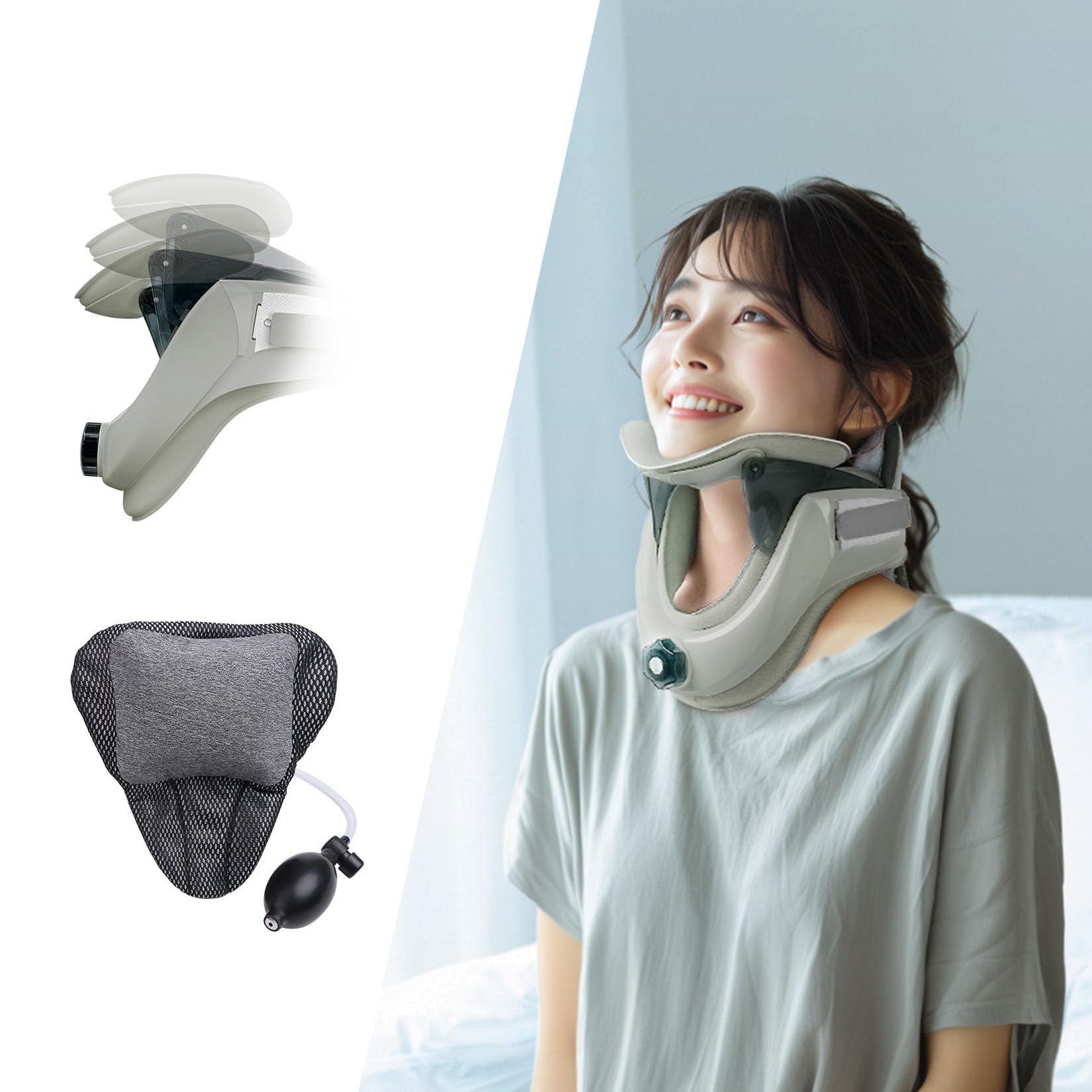 Collar de tracción cervical inflable inalámbrico para cuidado pre/postoperatorio, soporte ajustable y cómodo para alineación y alivio del cuello