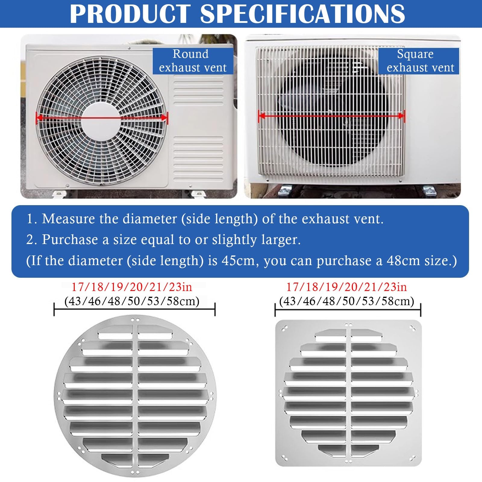 Cubierta de ventilación, Placa deflectora Cuadrada Ajustable para Aire Acondicionado - Cubierta de Unidad de Aire Acondicionado de 23" para protección de Bomba de Calor, Rejilla Exterior par