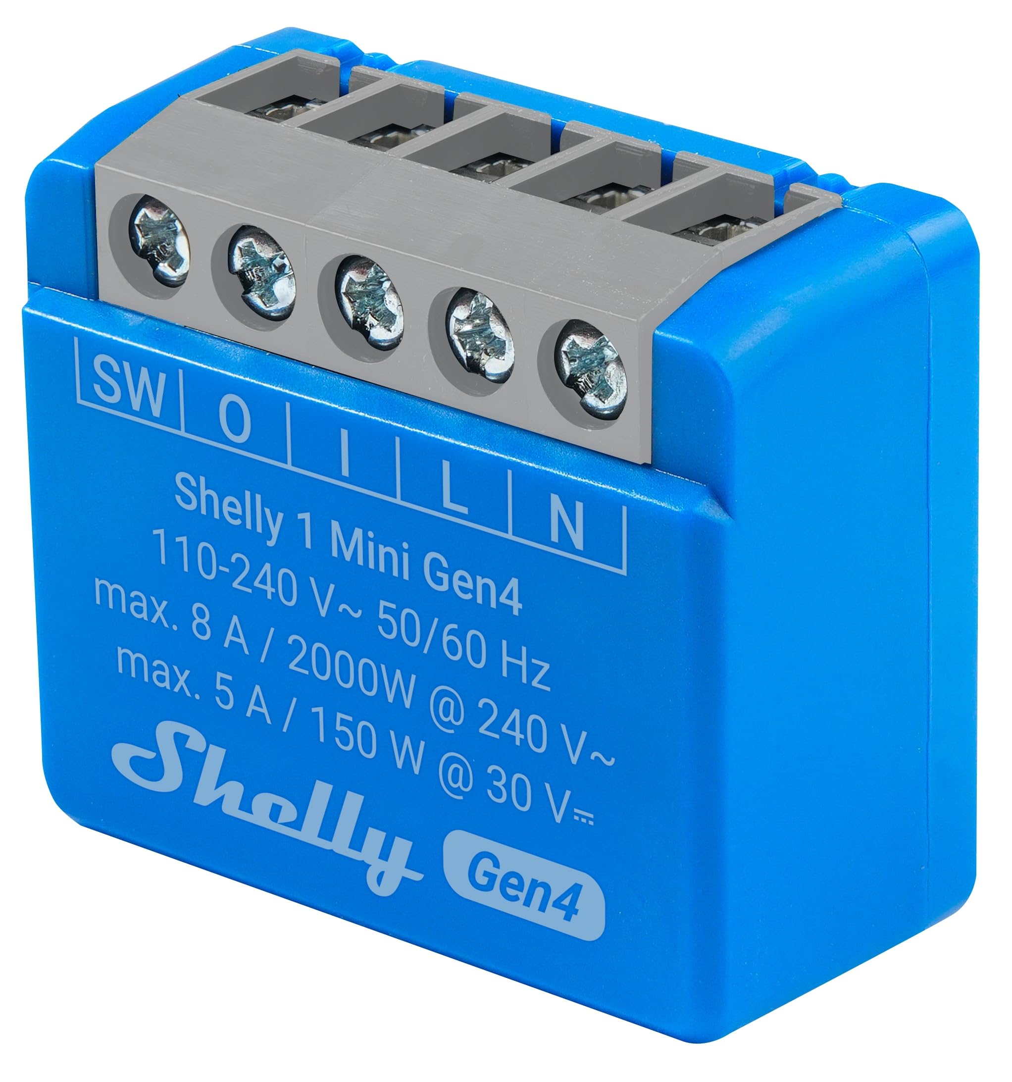 SHELLY Relais 1 Mini Gen4, 8 A, WLAN, Bluetooth, blau, 4 Stück