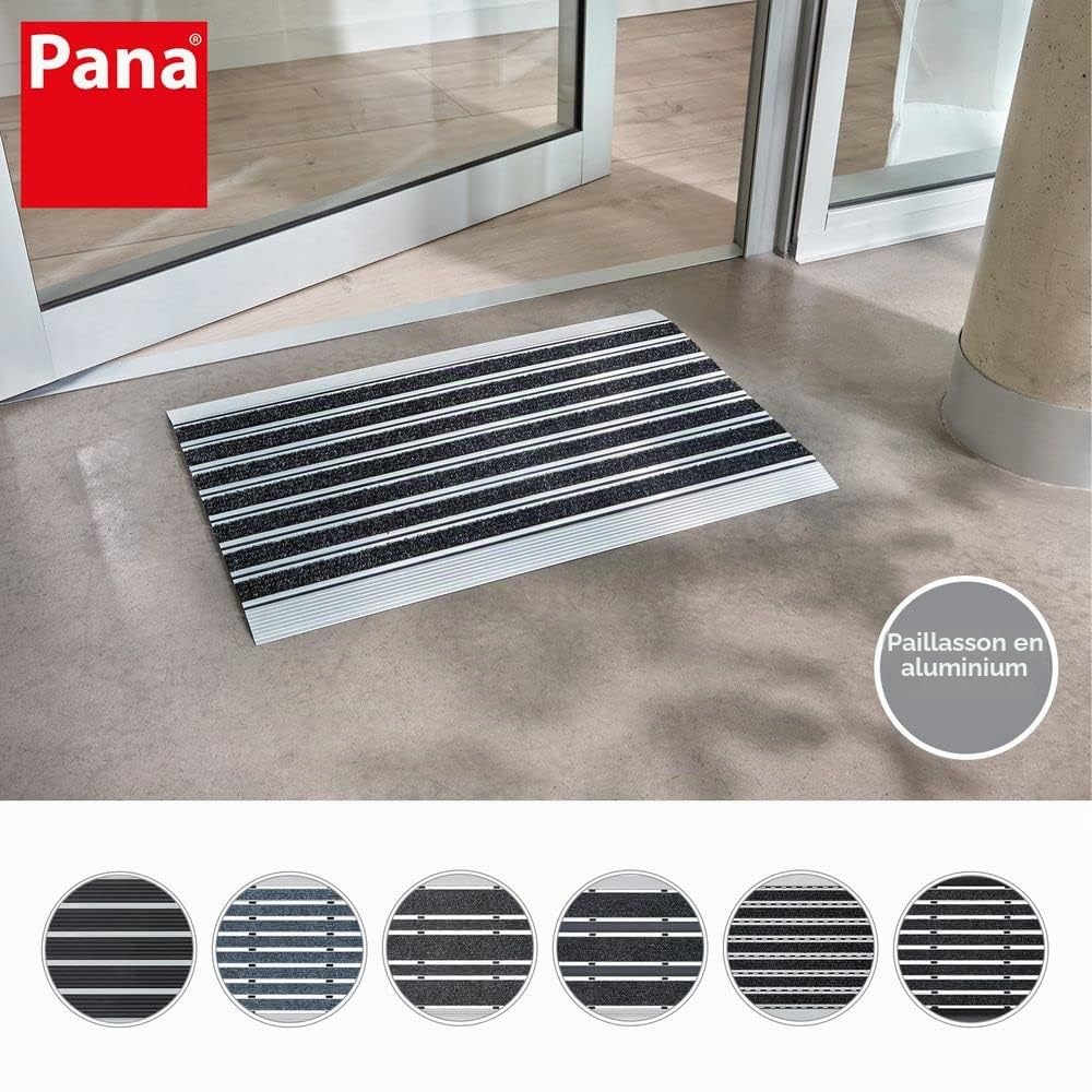 PANA® Grand paillasson en Aluminium - avec Insert grattant - 42 x 60 cm | Paillasson avec bandes en feutre aiguilleté - Pour intérieur et extérieur - Cadre aluminium robuste