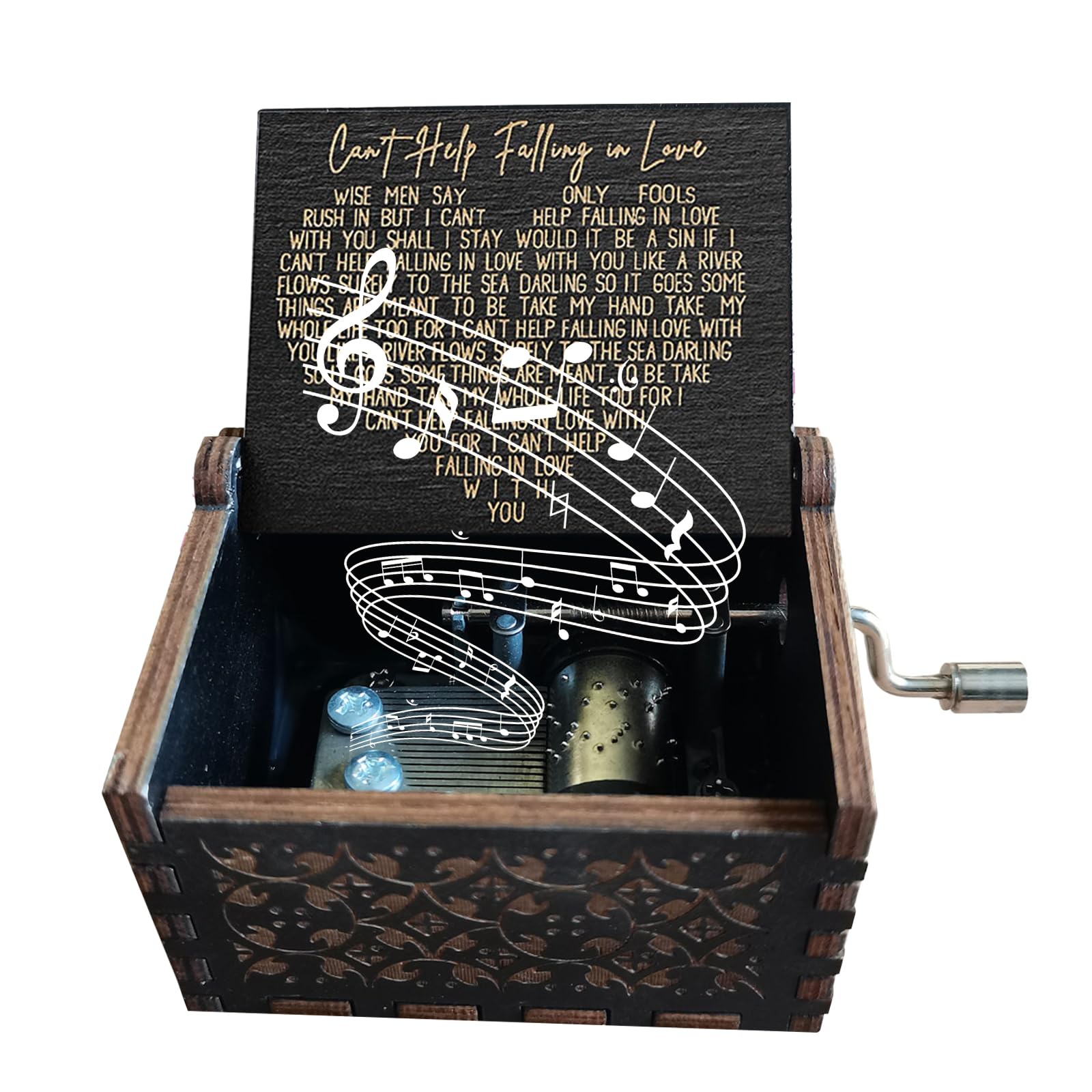 CDIYTOOL Can't Help Falling in Love Music Box, Wooden Vintage Handmade Engraved Music Box Carved Hand Crank Music Boxes Festival Presents for Friends