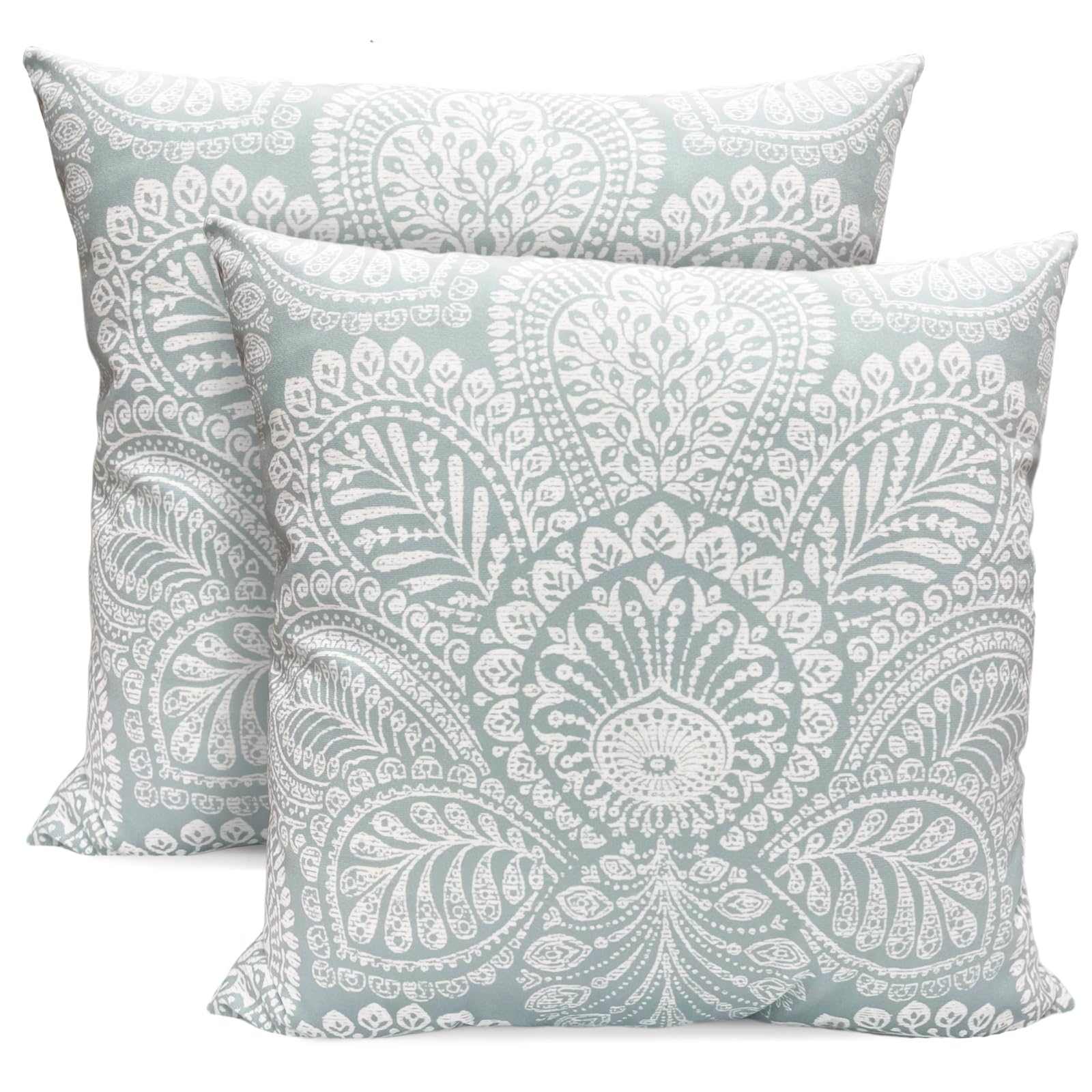 RYSMIYOU 18x18 inch Decorative Throw Pillow Covers Set of 2, Super Soft Light Blue Retro Pattern Farmhouse Pillow Cases Outdoor Pillow Covers for