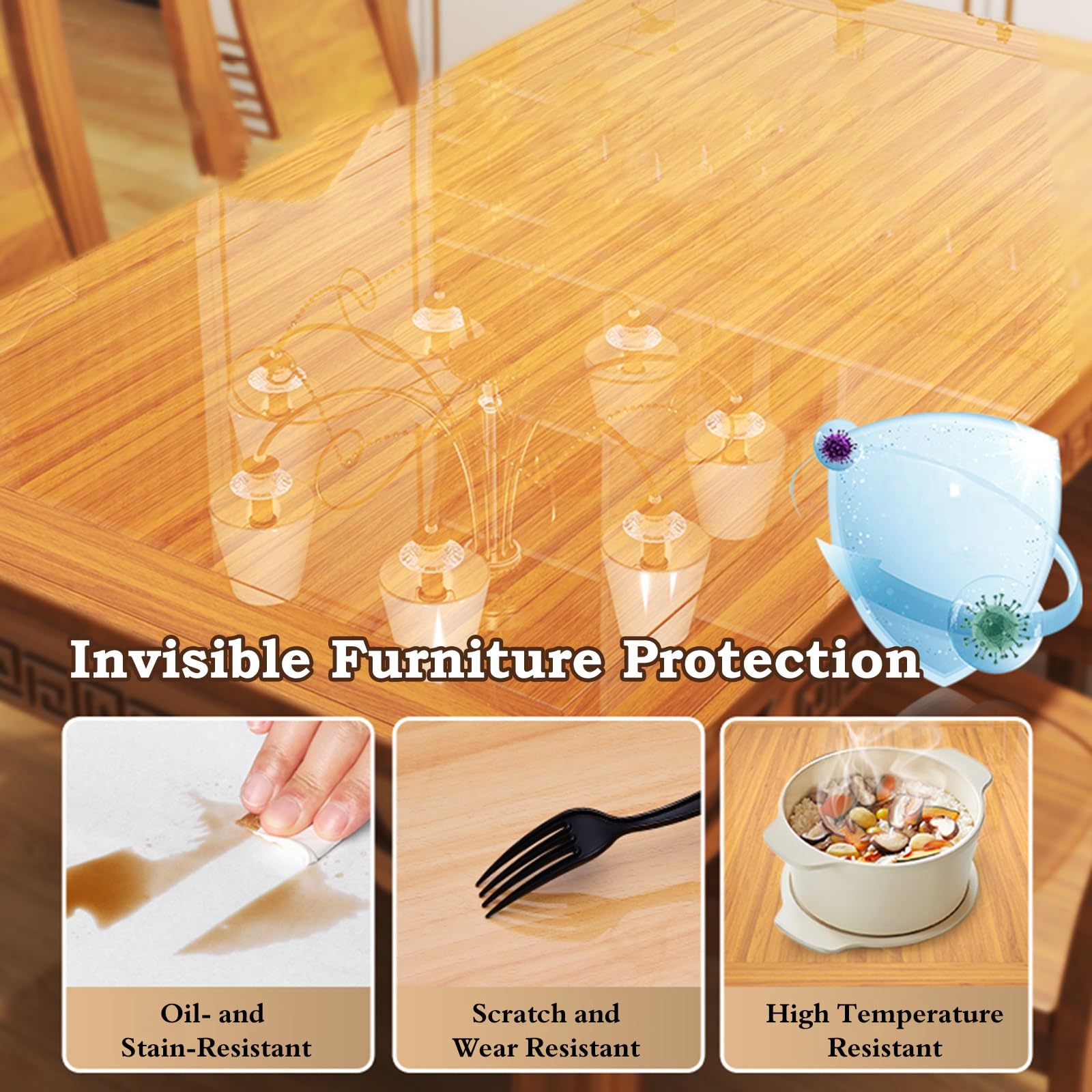 Papel Adhesivo Transparente para Muebles Protector De Muebles Antiarañazos, Película Protectora De Mesa Transparente Autoadhesiva Para Cocina, Restaurantes, Estaciones Café, Resistente Al Calor, Fácil