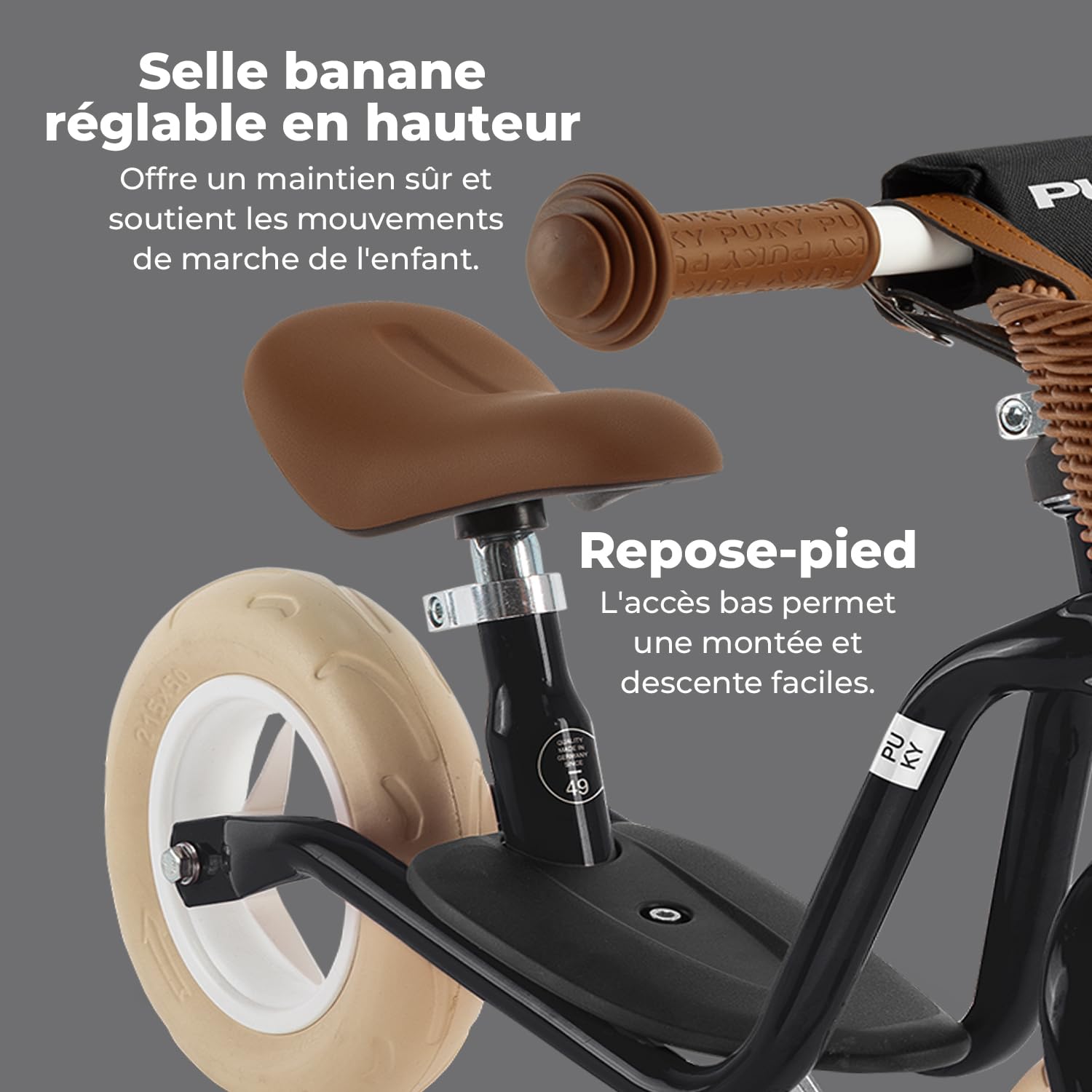 PUKY LR M Classic | Draisienne dès 2 Ans | Jouet Enfants 2 Ans | Trottinette avec Repose-Pieds | Véhicule rétro Classique | Vélo équilibre avec Panier et béquille | Guidon et Selle réglables