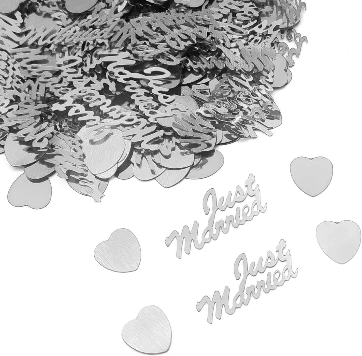 CHEERYMAGIC Wedding Confetti,15g Just Married Confetti Throwing Dinner Table Confetti Scatter Wedding Table Decoration for Bridal Showers Engagement Party Decor A4-JHXZ (Silver)