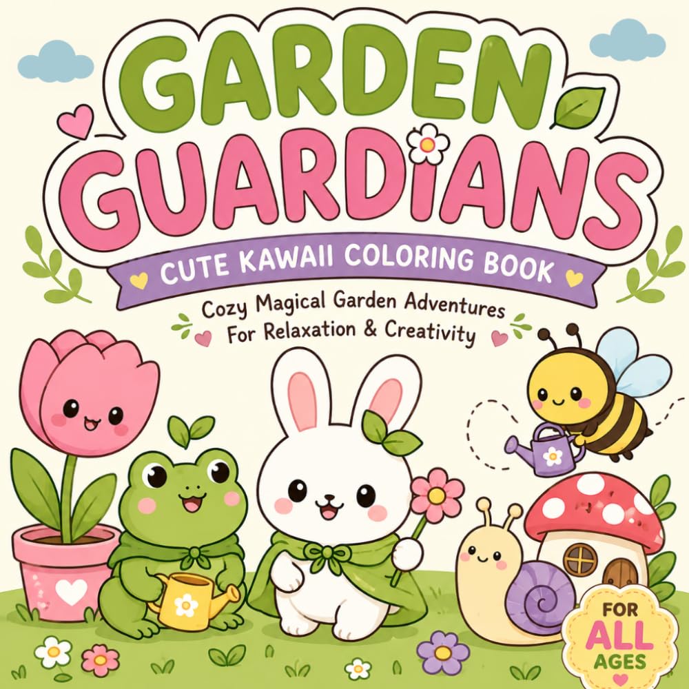 Garden Guardians Cute Kawaii Coloring Book: Cozy Magical Garden Adventures For Relaxation & Creativity