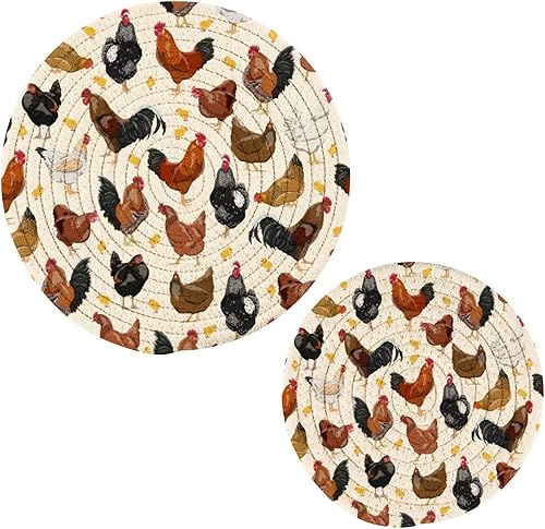 Miniatura 1 de Salvamanteles - Juego de 2 posavasos resistentes al calor, con tejido de hilo y gallo