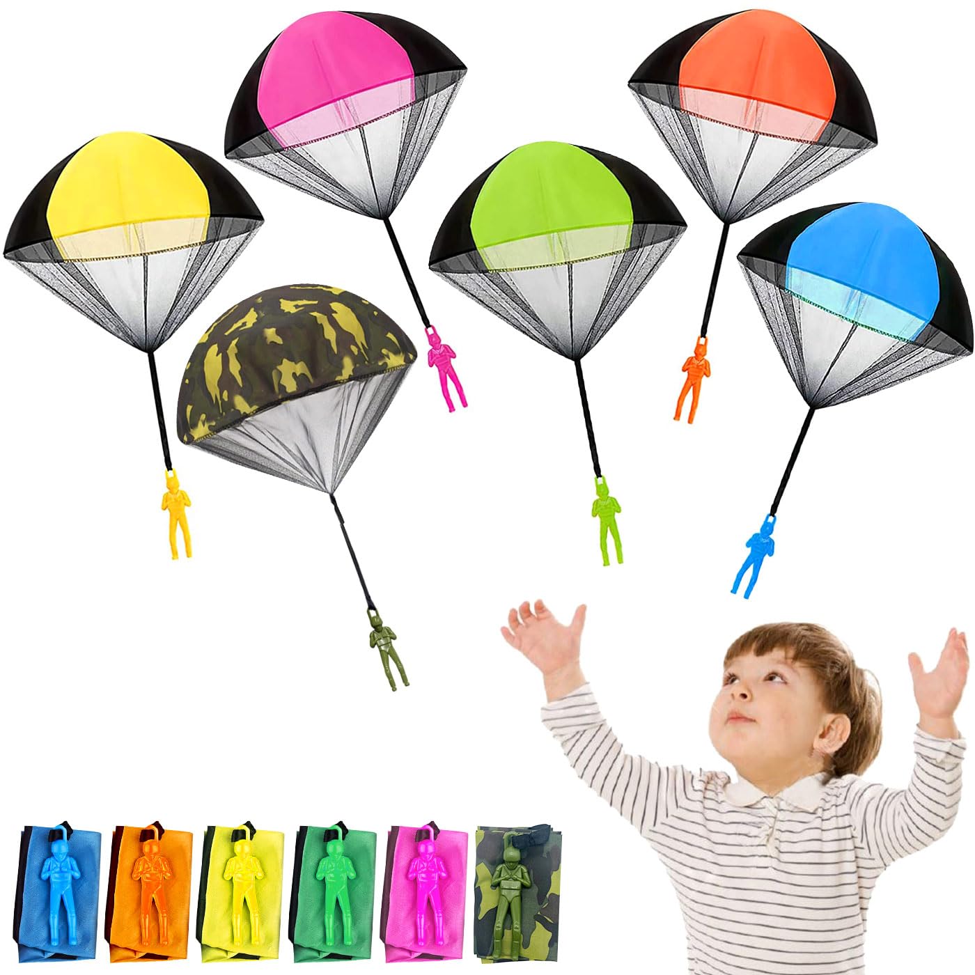 Jiosdo Fallschirm Spielzeug Kinder, 6 Stück Fallschirmspringer Outdoor Spiele, Wurfspiel, Kleine Geschenke, Give Aways Mitgebsel Kindergeburtstag Gastgeschenke, Gartenspielzeug für Draußen