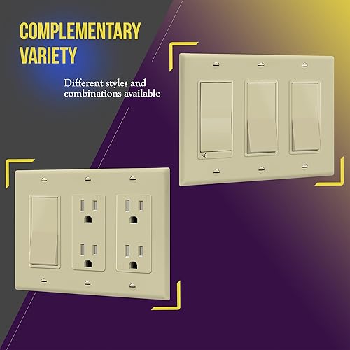 Miniatura 5 de ENERLITES Placa decorativa de pared para interruptor de luz o toma de receptáculo, acabado brillante, tamaño de 3 bandas, 4.50 x 6.38 pulgadas,