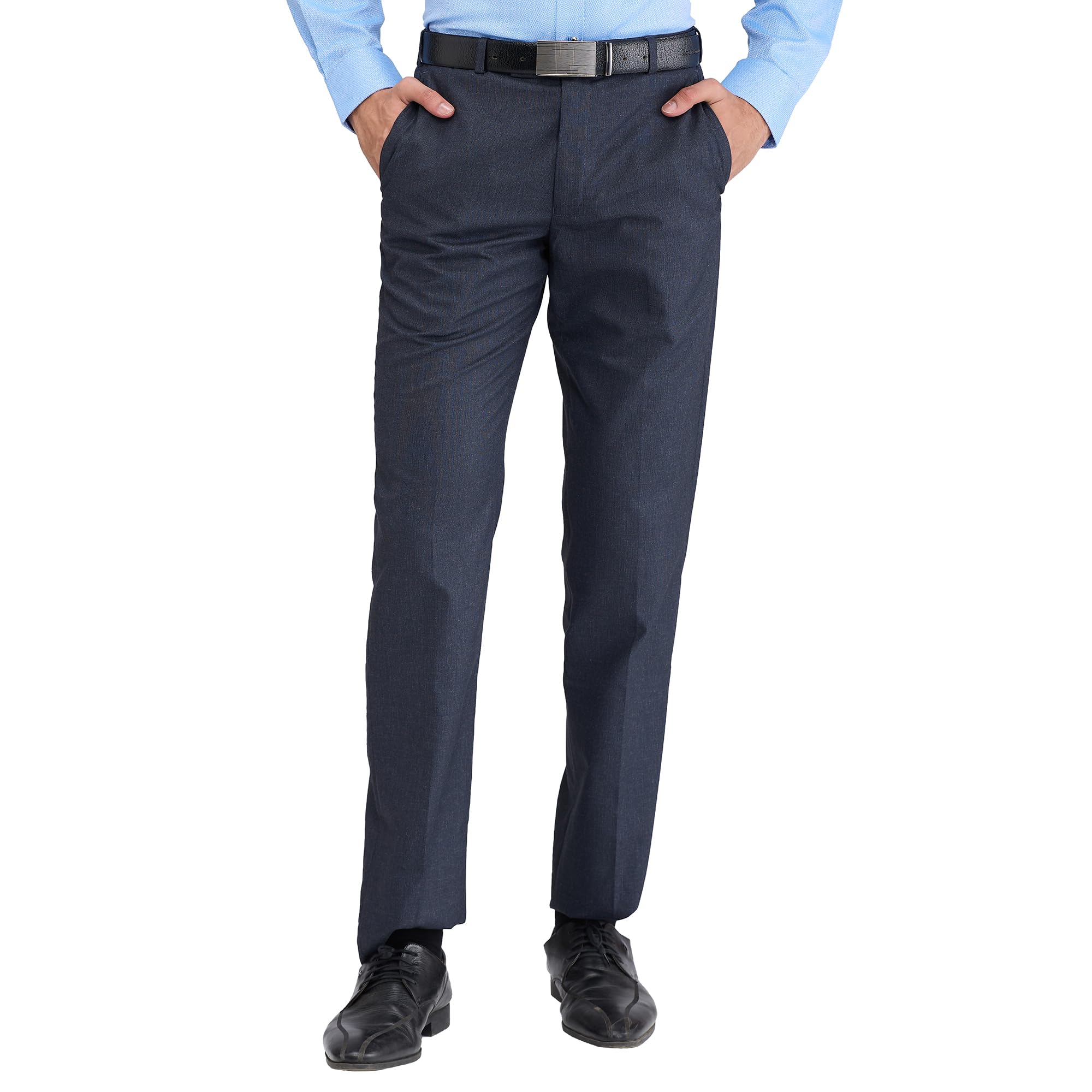 park avenue Men's Regular Fit Stripe Pattern Poly Viscose Blend Flat Front Formal Trouser (Size: 32)-PMTX07639-B9, Mid Rise, Blue-picture-13