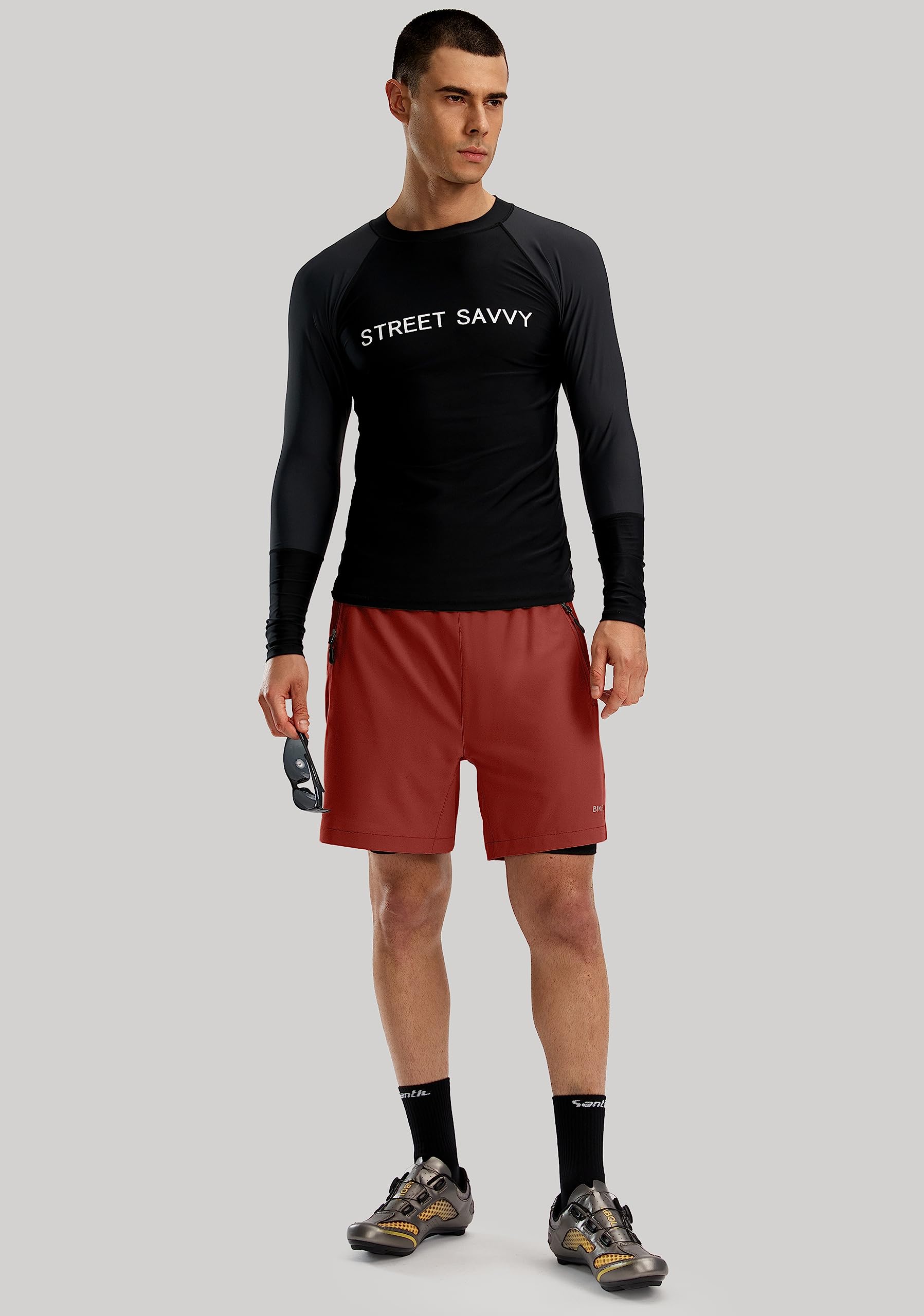 Bikewa Pantaloncini da mountain bike da uomo imbottiti 3D larghi vestibilità ampia equitazione ciclismo pantaloncini da uomo tasche con cerniera