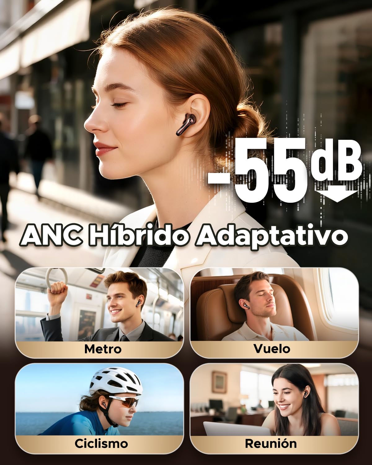SoundPEATS Auriculares Bluetooth Air5 Pro con LDAC y aptX Lossless, Hi-Res Audio, Bluetooth 5.4, ANC Híbrido de 55 dB, 6 Mics, Multipunto, 37 Horas de Reproducción, IPX5, Control Mediante Aplicación