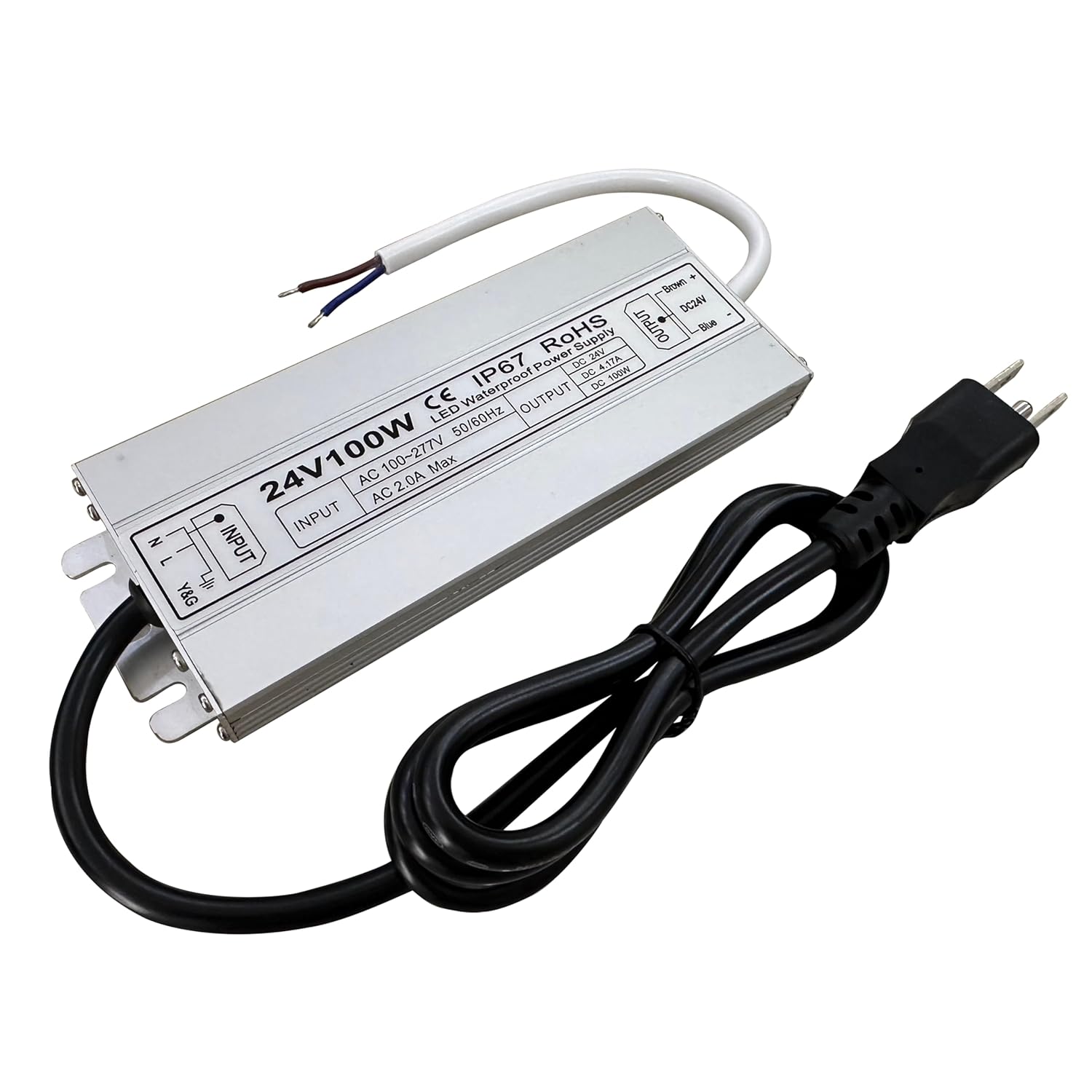 Led Driver 24V Led Transformer 100W IP67 Waterproof Power Supply Ultra Thin 0.78in 100-277V AC to 24Vdc Low Voltage Transformers with 3-Prong Plug 3.3 Feet Cable Indoor Outdoor LED Light