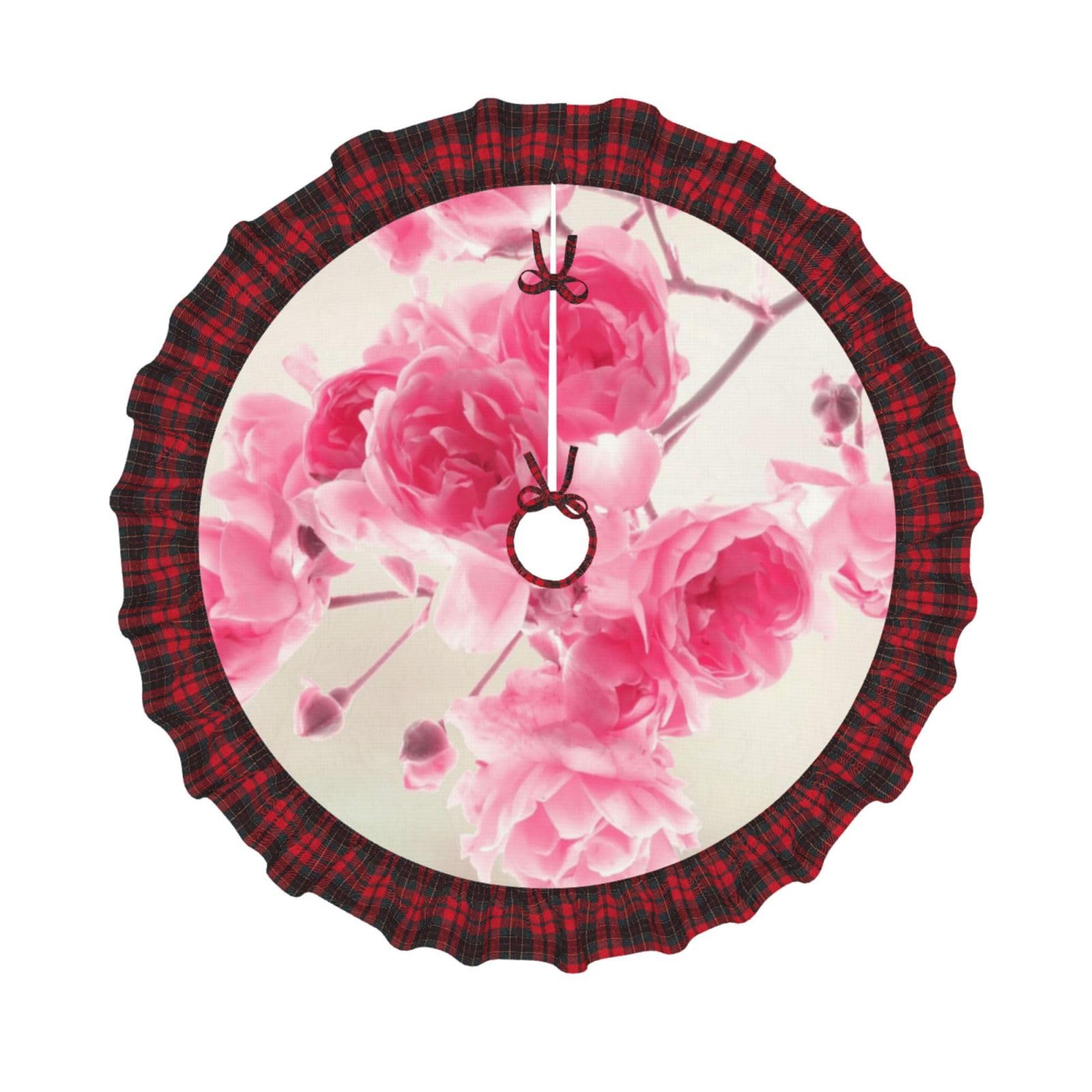 Tapis de sapin de Noël d'Halloween à fleurs roses anti aiguilles