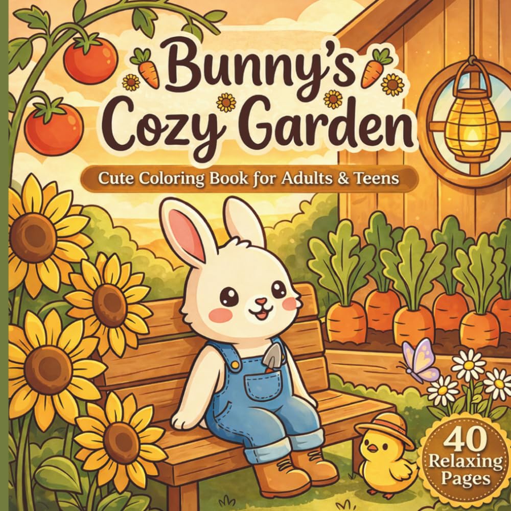 Bunny’s Cozy Garden - Cute Coloring Book for Adults and Teens: Featuring an Adorable Bunny and Animal Friends in Cozy Garden Scenes for Relaxation and Stress Relief
