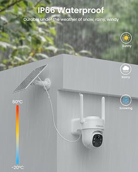 VIZIUUY Solar Security Cameras Wireless Outdoor, 3MP Pan Tilt 360WiFi Camera with Color Night Vision/PIR Sensor/2-Way Audio/Alexa/Google Assistant