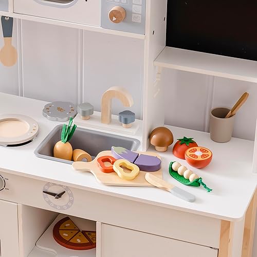 Miniatura 8 de ROBOTIME Juego de madera para cortar alimentos y verduras, juguete de simulación para jugar cocina con bolsa de compras - Accesorios de cocina para
